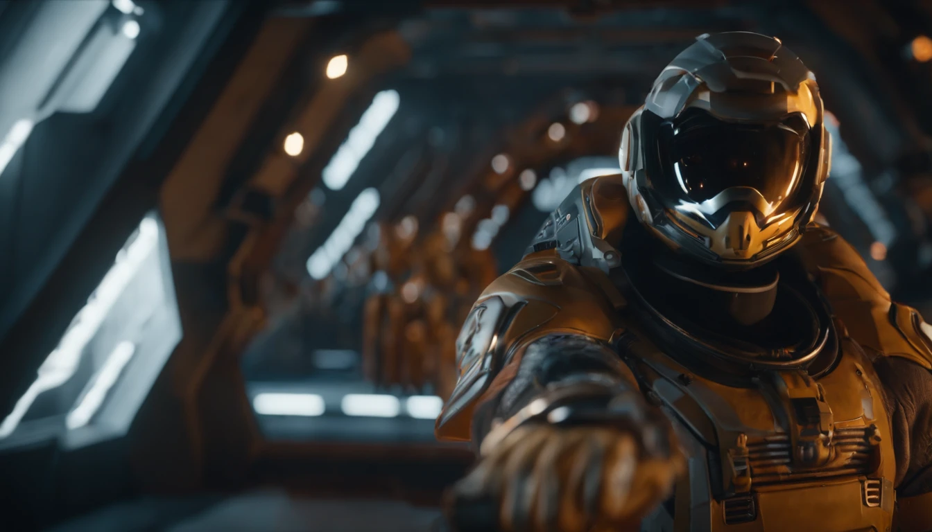 perfect details, 16 k, unreal engine 5, ultra sharp focus, intrikate, SINISTER, Epic Art Masterpiece, TanvirTamim, artstation trend, highly detaild, The surprised look of a man, Pointing a finger at a spacesuit, Stripped Space Suit