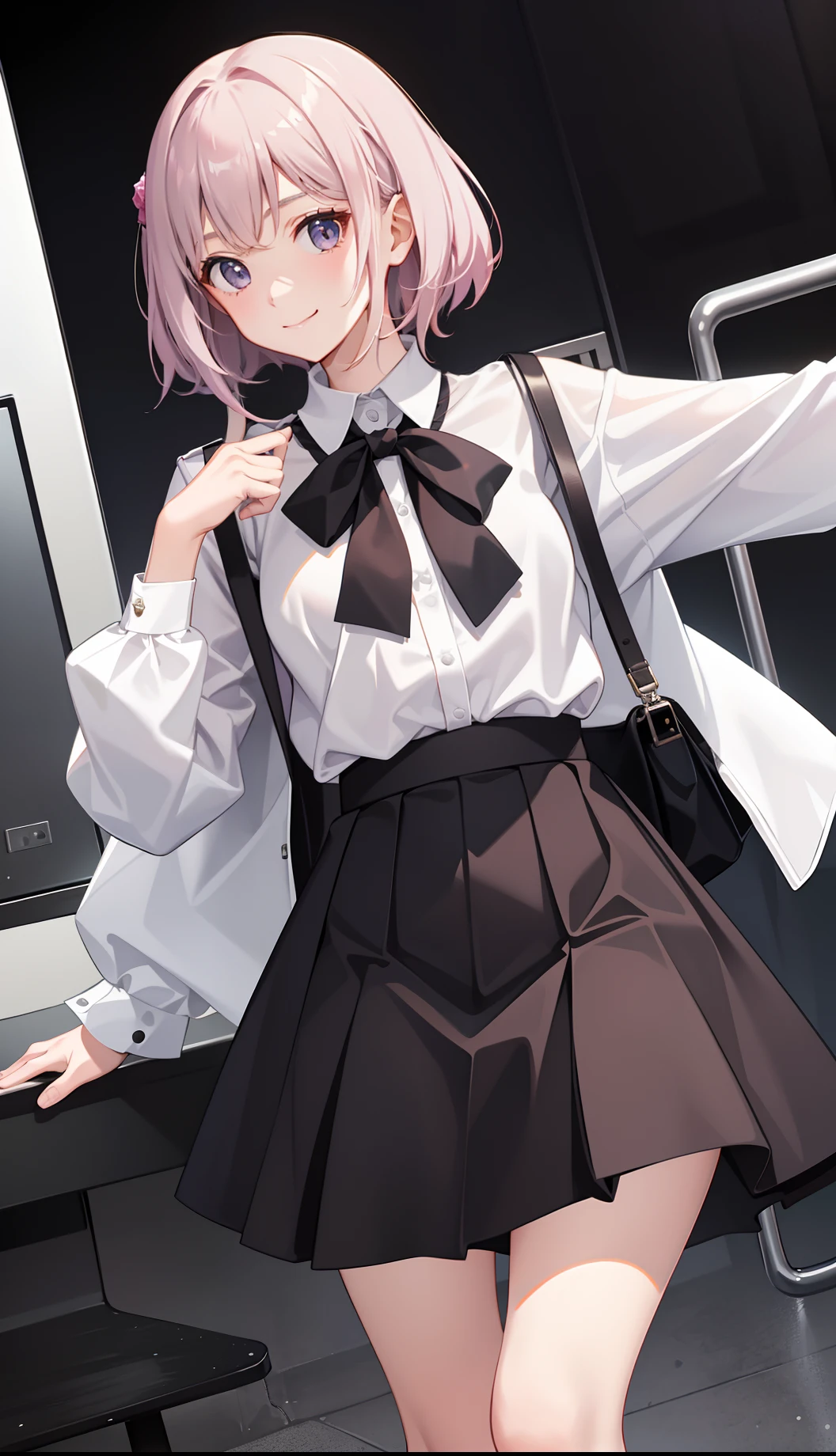 1girl in、A smile、The shirt、Blouse、(paler)skirt by the、(small tits)Chilarism、movement、