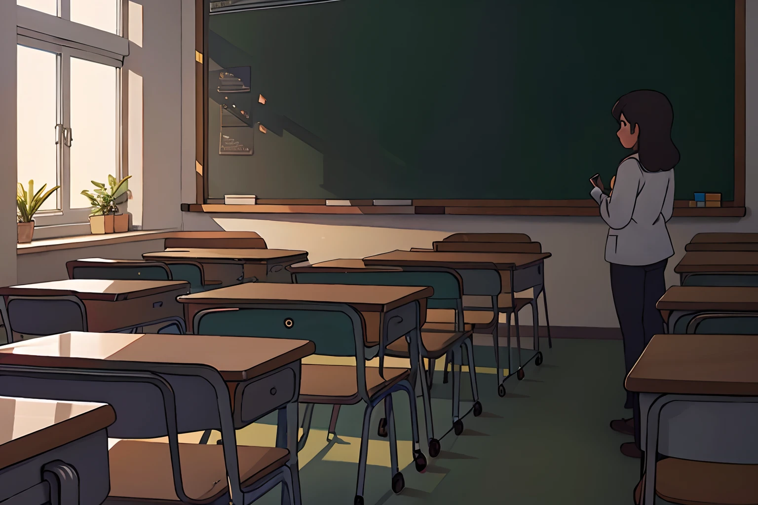 Classroom scenes，blackboards，classroom desk，lots of people