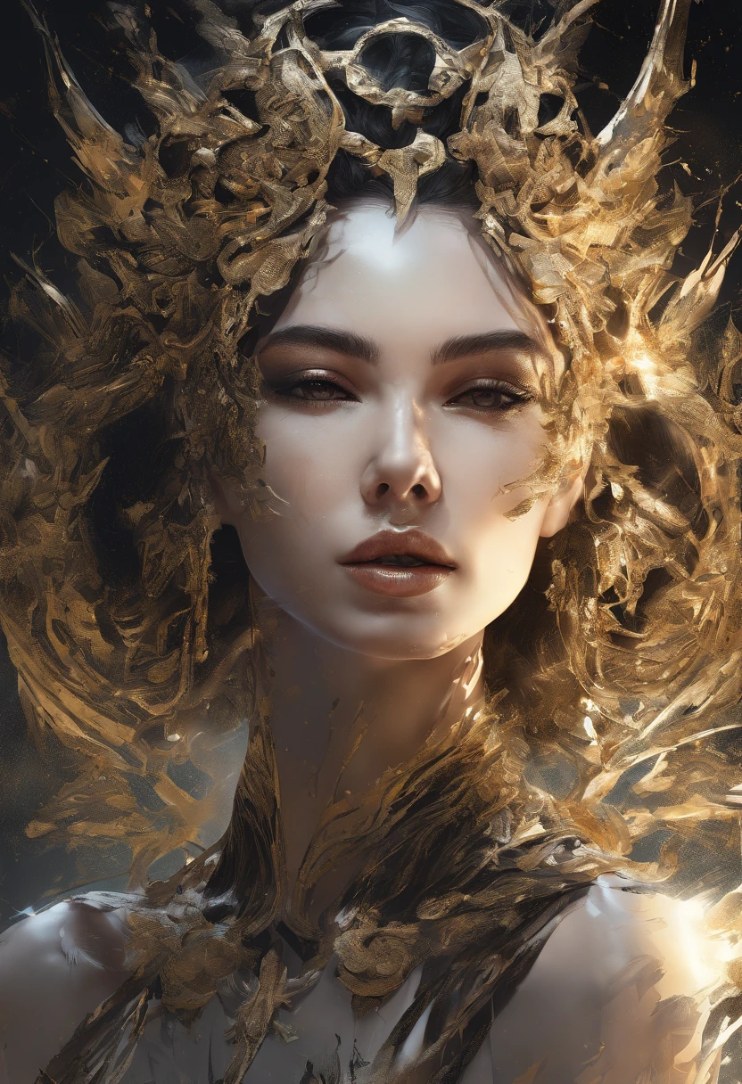 Perfect centralization, Fantastic Black Gold Beam, delight, Standing position, Abstract beauty, middle, Looking at the camera, Facing the camera, Approaching perfection, Dynamic, ighly detailed, suave, foco nítido, 8K, hight resolution, Illustration, art by carne griffiths and wadim kashin, fujin