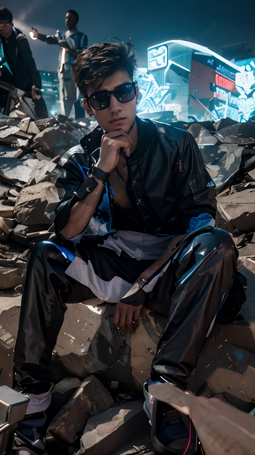 Change background cyberpunk handsome boy, realistic face, 8k ultra realistic
