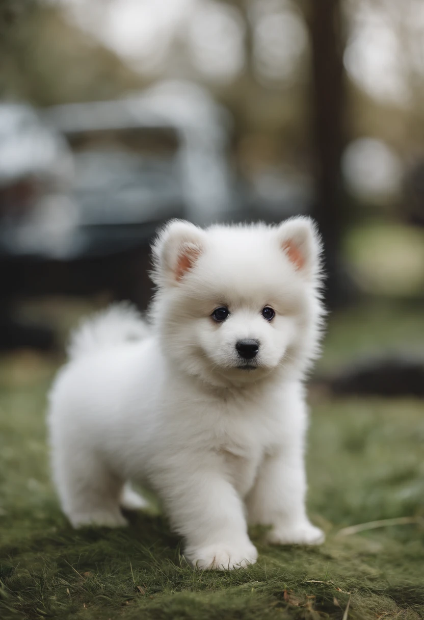 Fluffy dog, Dog、Extremely cute,blanche,Mofumofu、Mofumofu、Ultimate HD image quality、The ultra -The high-definition、high detailing、Best Quality、It is color-coded in black and white like a panda