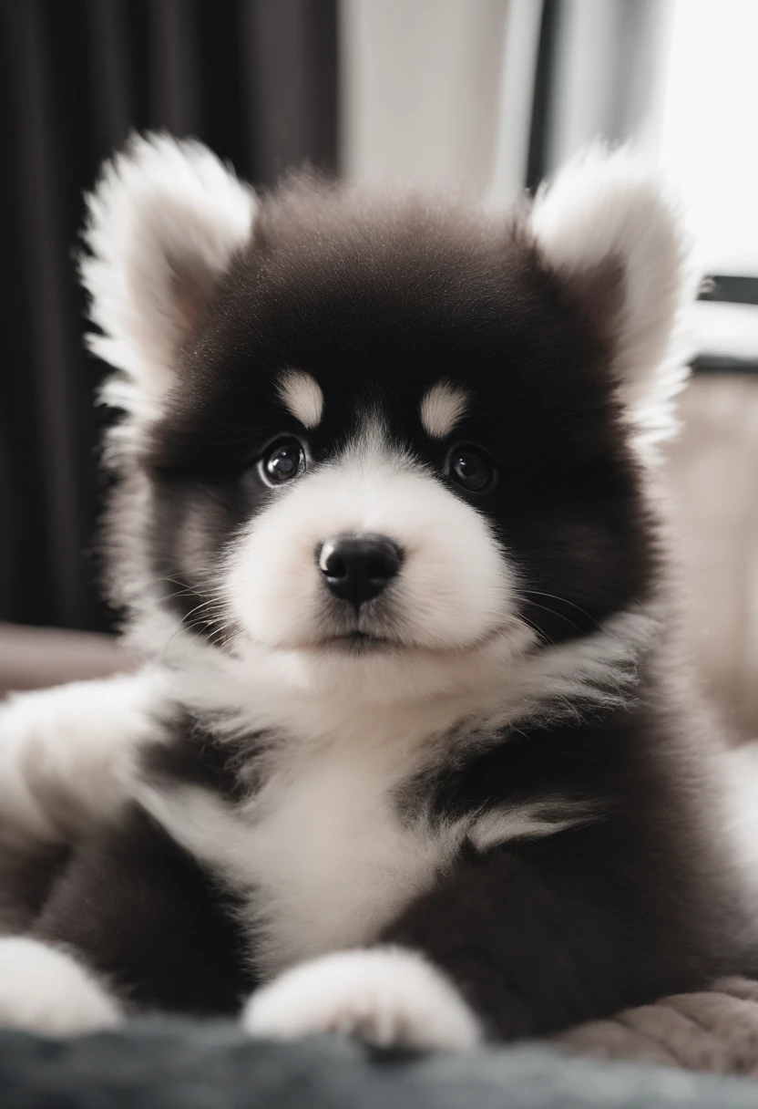 Fluffy dog,Baby Dog、Extremely cute,,Mofumofu、Mofumofu、Ultimate HD image quality、The ultra -The high-definition、high detailing、Best Quality、It is color-coded in black and white like a panda