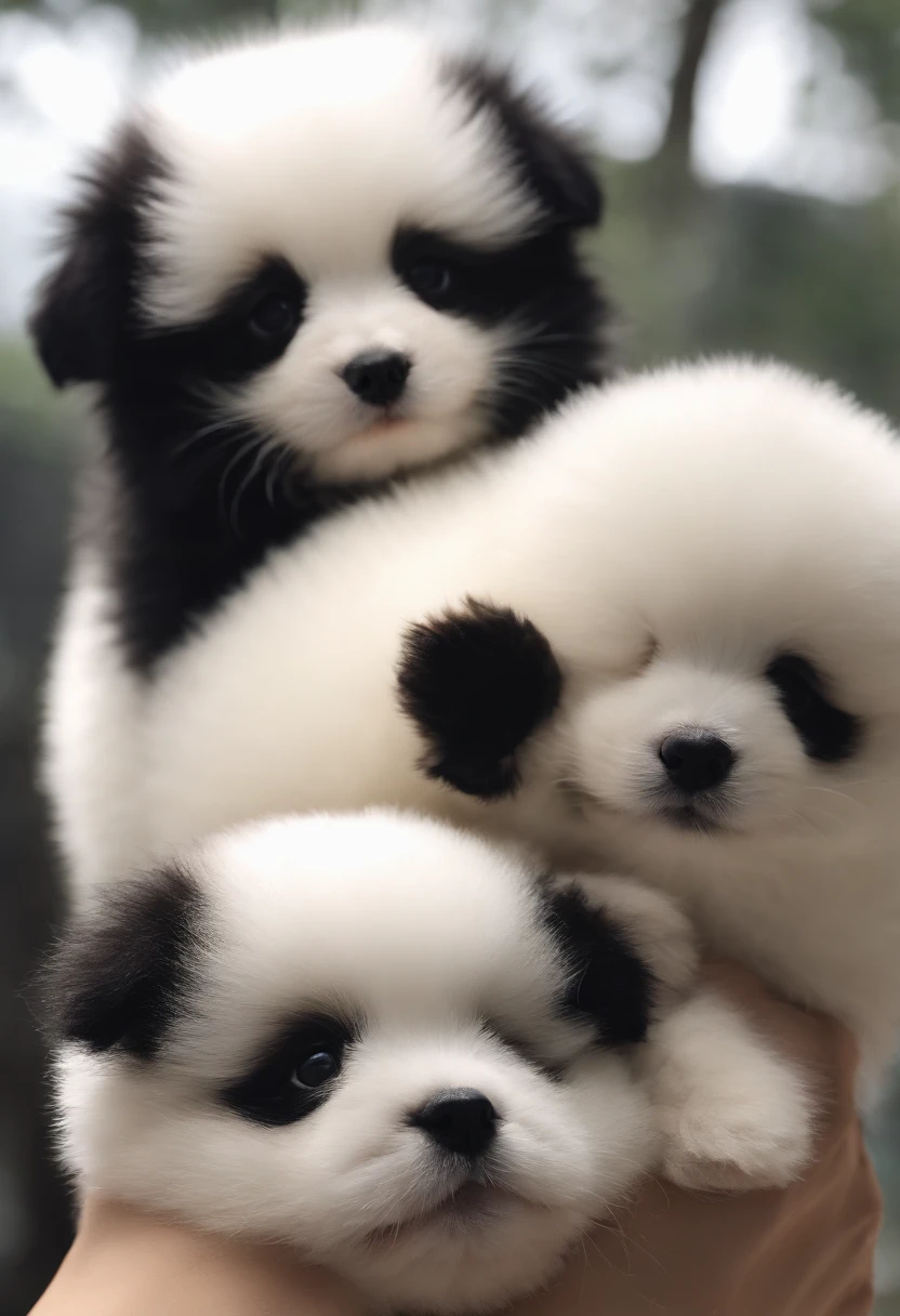 Fluffy dog,Baby Dog、Extremely cute,,Mofumofu、Mofumofu、Ultimate HD image quality、The ultra -The high-definition、high detailing、Best Quality、It is color-coded in black and white like a panda