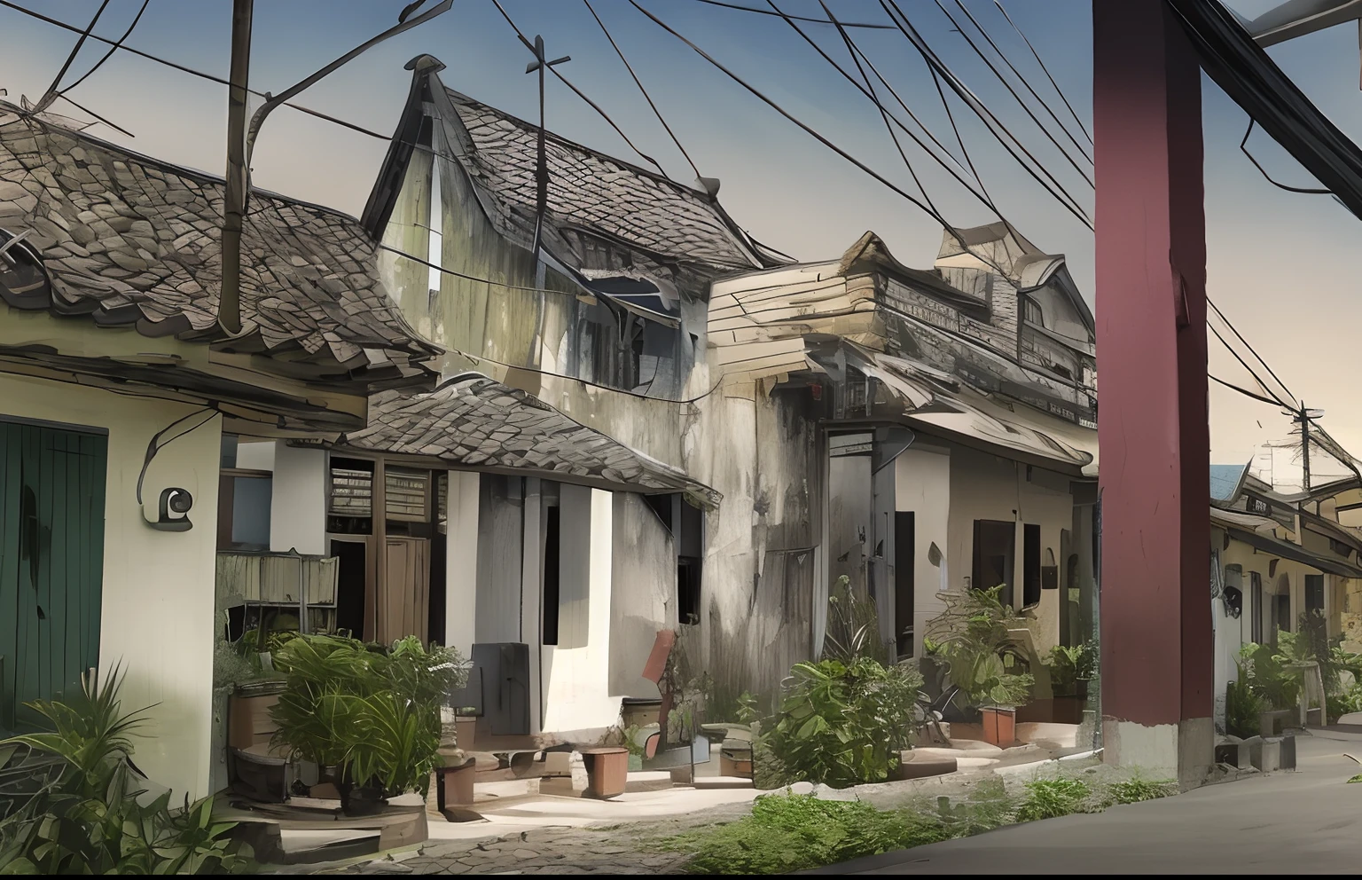 there are many houses that are on the side of the street, old buildings, old house, old building, colonial era street, dilapidated houses, colonial house in background, the neat and dense buildings, arsitektur nusantara, frontview, old city, seen from outside, old village, old shops, houses