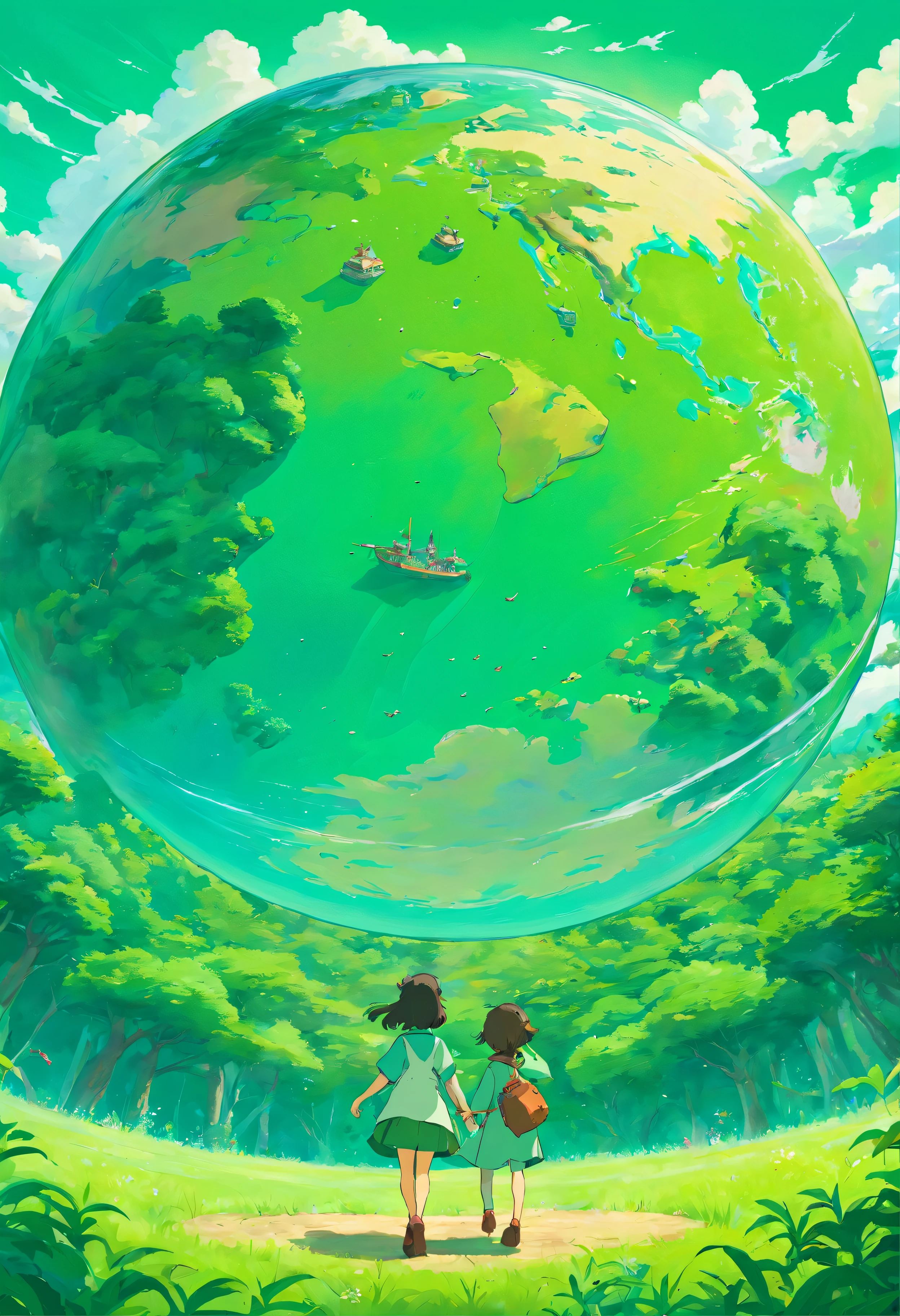 Green background，In the middle is a circular globe
