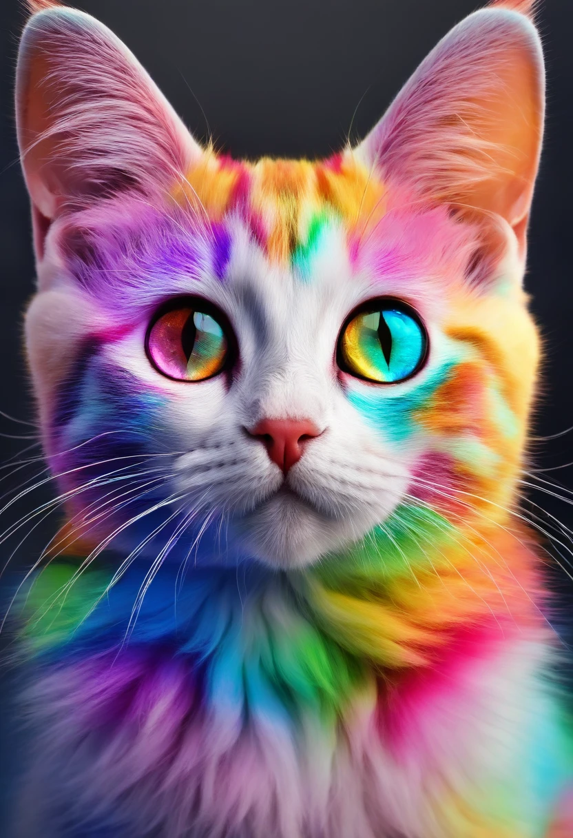 colourfull、Fluffy cat，Baby cat、Extremely cute，，Mofumofu、Mofumofu、Ultimate HD image quality、The ultra -The high-definition、high detailing、Best Quality、Seven colors、Rainbow Color