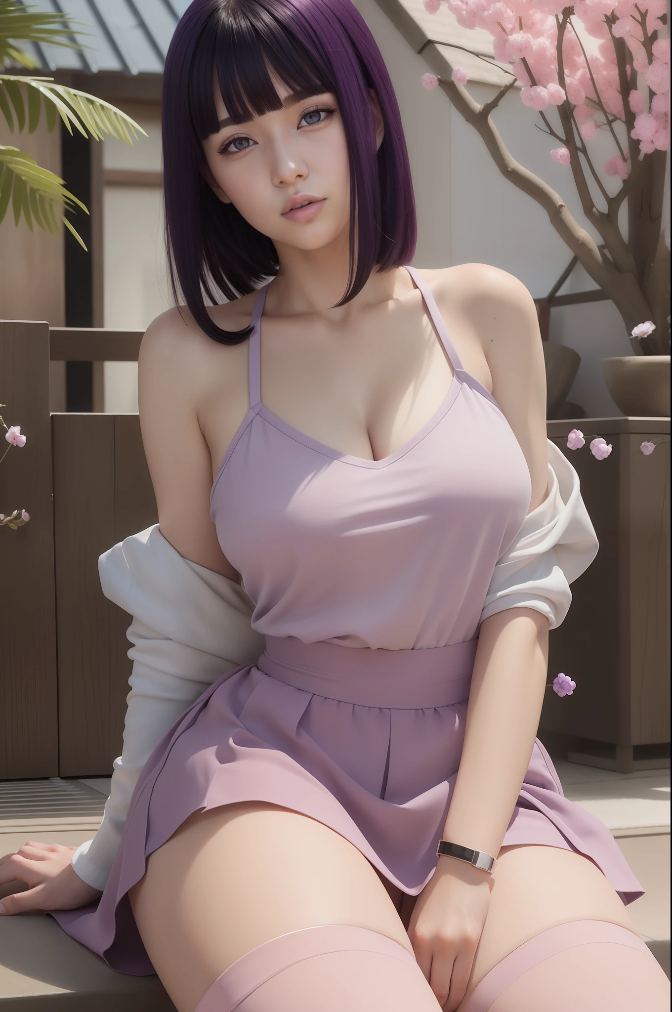 Hinata, beautiful face, detail face, realistic face, purple eyes, detail eyes, realistic eyes, pink lips, realistic lips,
