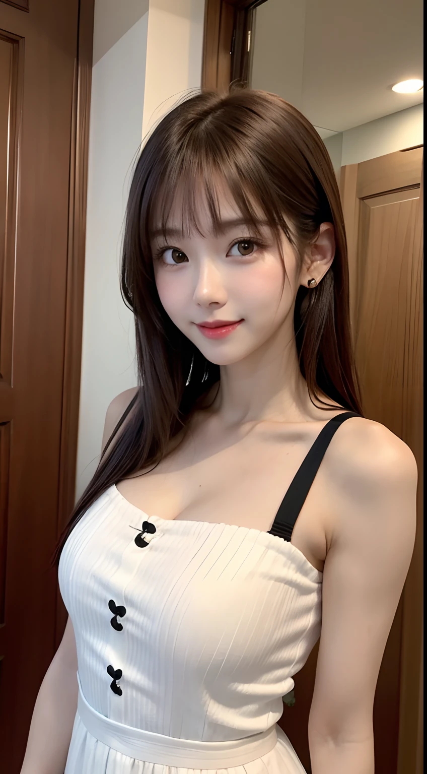 White see-through blouse,Face Interview, (Photo Real:1.4), (hyper realisitic:1.4), (realisitic:1.3), (Smooth lighting:1.05), (Improve video lighting quality:0.9), 1womanl, a 20 yo woman, Realistic lighting, Back lighting, Facial light, raytrace, (cheerfulness:1.2), (Improved image quality:1.4), (Finest Real Textured Skins), finely eye, a small face, Red cheeks, skinny body, medium-breasted pointed jaws,,,,, Korean Idol, Nogizaka Idol, glowy skin, hposing Gravure Idol, P, Blunt bangs, light brown hair, hair behind ear, hair over shoulder, Long hair,Tear bag，Summer plateau、