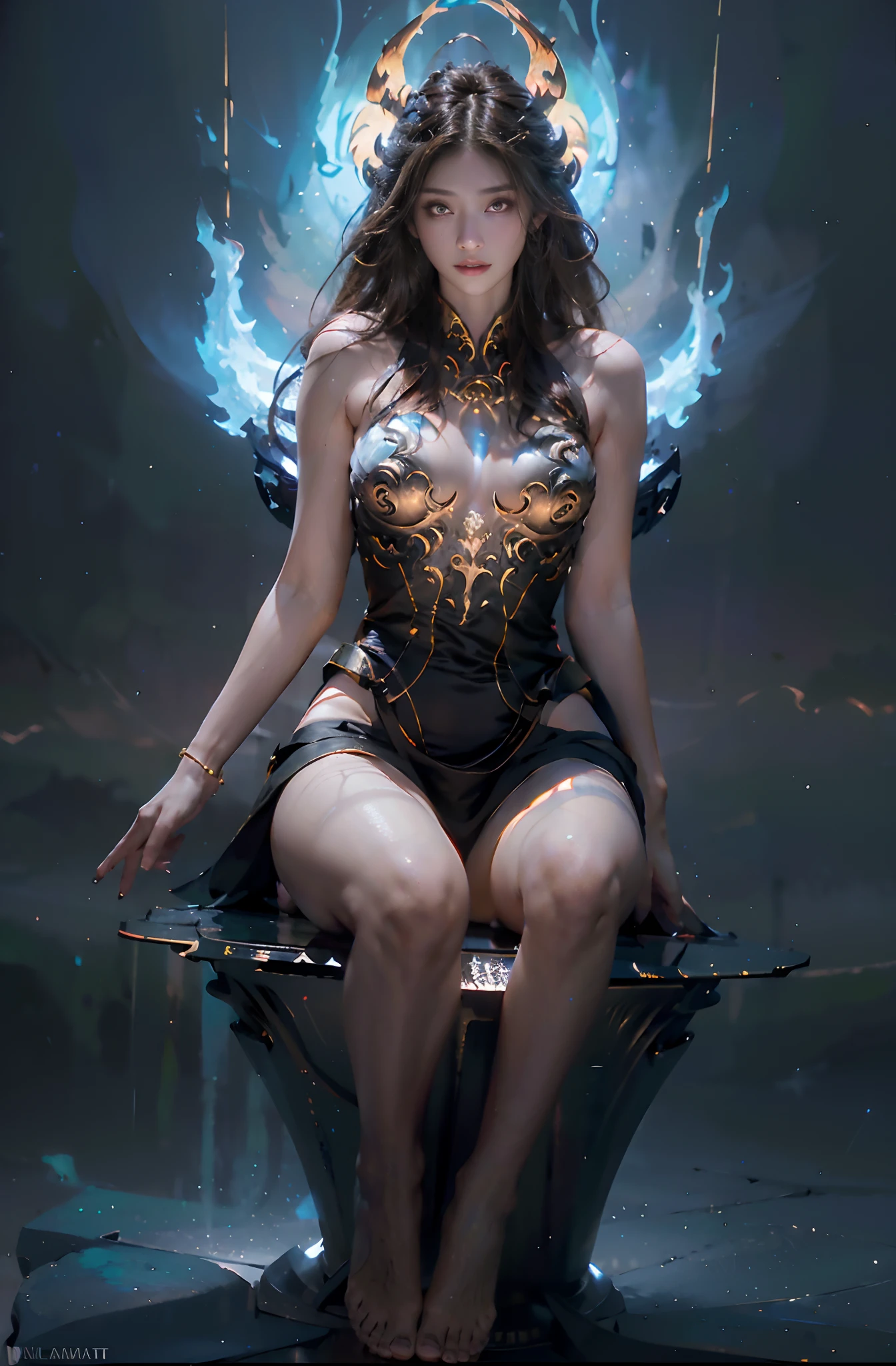 (Masterpiece, High quality, Best quality, offcial art, Beauty and aesthetics:1.2),(theelementoffire:1.4),（1 young woman：1.6）,Composed of fire elements，Highly realistic,posing elegantly,Transparency,Sci-fi lighting effects,dress,Flame,hoang lap，climaxing，，brown  hair，best qualtiy，tmasterpiece，（realisticlying：1.4），RAW photos，vibrant with colors，Flow and movement。salama，hilltop，Great giants，Sexy gesture，Barefoot，without wearing shoes，Deep background，Fantastic and incredible，Epic composition，(Complicated details，Hyper-detailing:1.2)，art  stations，（tmasterpiece，best qualtiy）surrealism, shadowing, anaglyph, stereograms, angle of view,  Cinematic lighting, 8K, Super detail, ccurate, Best quality, A high resolution, Award-Awarded, Anatomically correct，