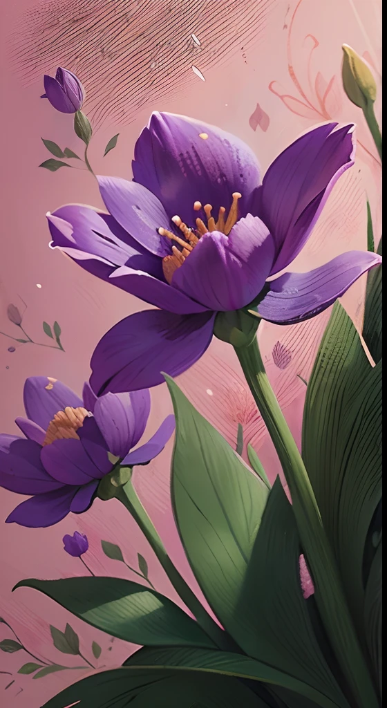 Purple unknown flowers in the flowers，（（（（Colored lead painting）））first person perspective，