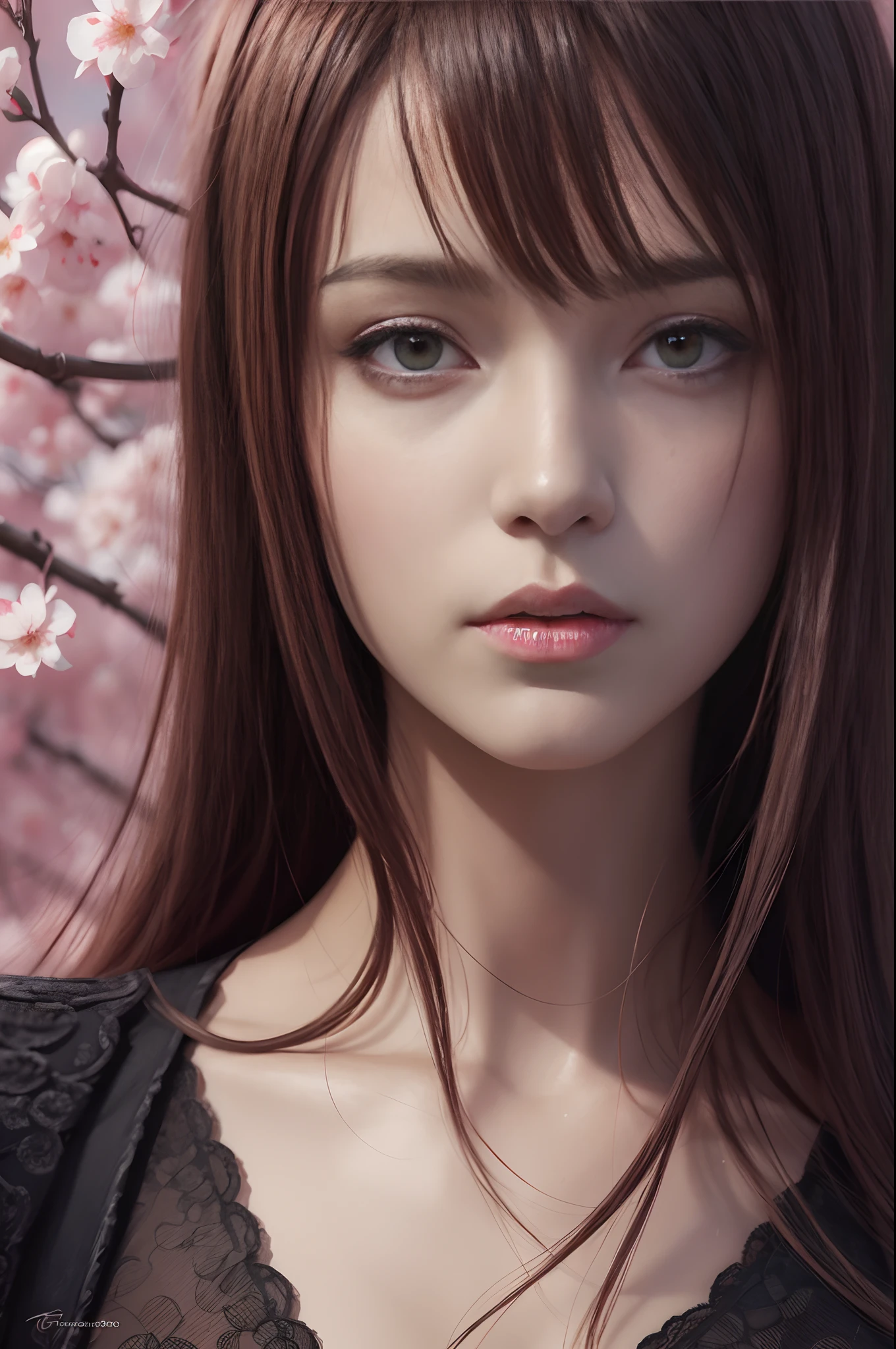 digital painting, a portrait of a woman, anime illustration, sakura in background, maximum details, art by Ben Templesmith