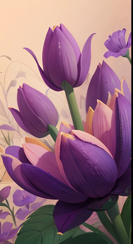 Purple unknown flowers in the flowers,((((Colored lead painting)))first person perspective,