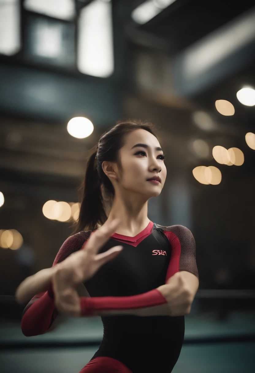 A beautiful Shanghai girl,Wear a tight-fitting gymnastics suit