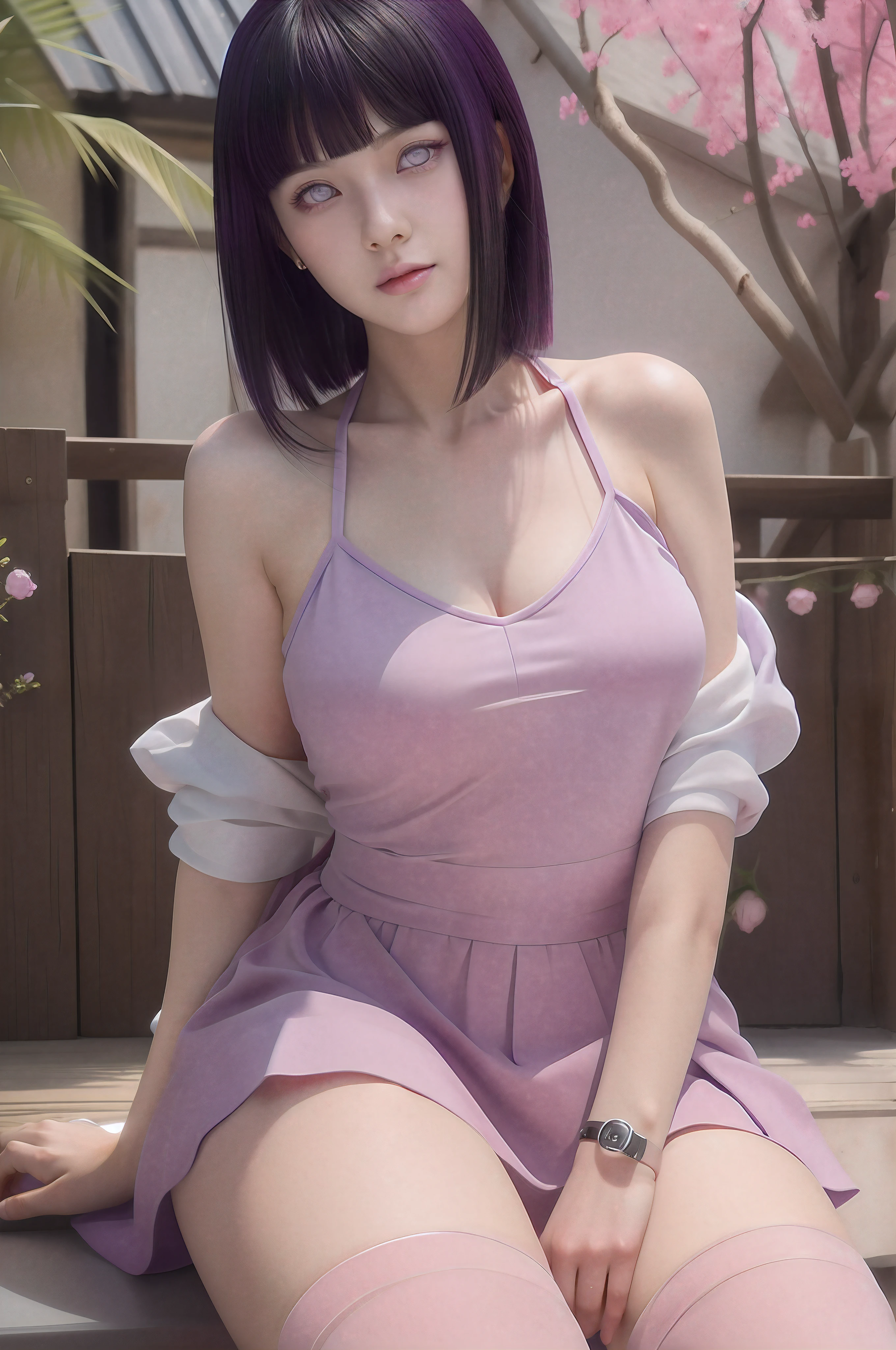 Hinata, beautiful face, detail face, realistic face, purple eyes, detail eyes, realistic eyes, pink lips, realistic lips, black hair, realistic hair, detail hair, beautiful skin, realistic skin, 8k