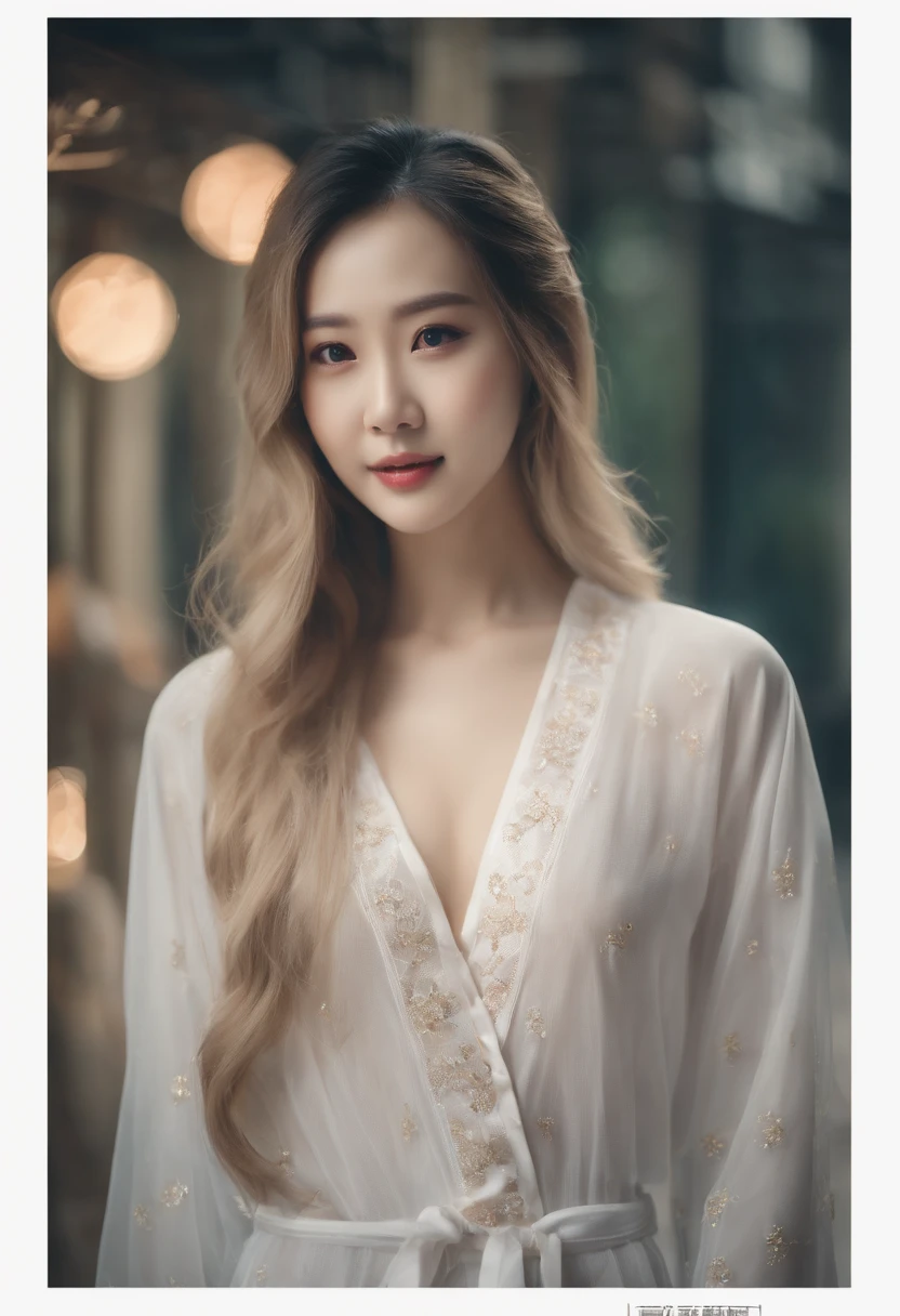 Beautiful Shanghai girl,Wear transparent pajamas,Full body like,frontage,ssmile,Delicate facial features,long whitr hair
