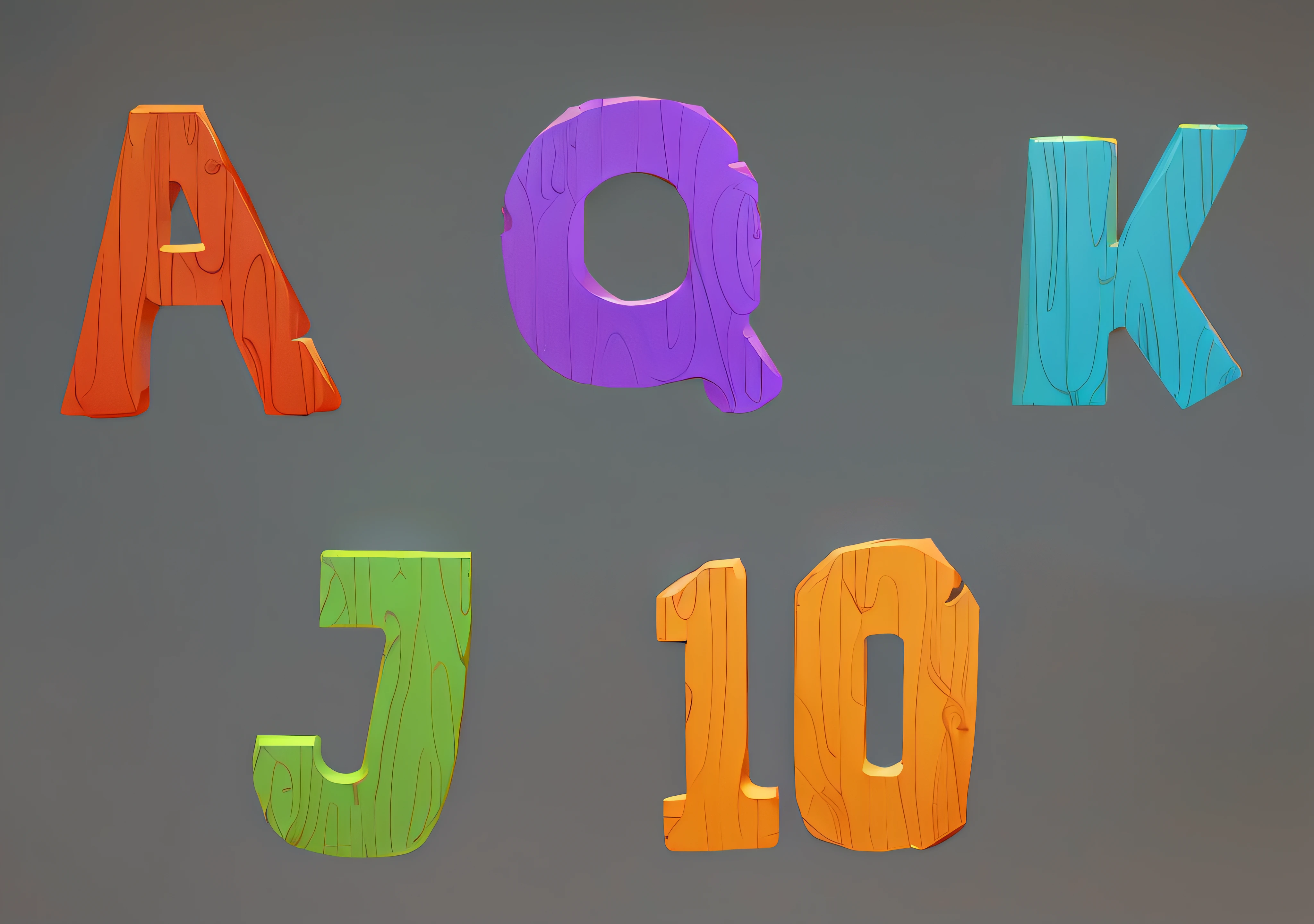 Close-up of wooden letters of different colors, funny jumbled letters, 2d game asset, game assets, 2d game asset, letters, Stylized hand drawn textures, Stylized 3 D, texturing xyz, game design asset pack, Stylized game art, game assets, game icon asset, stylized shading, Flat shading