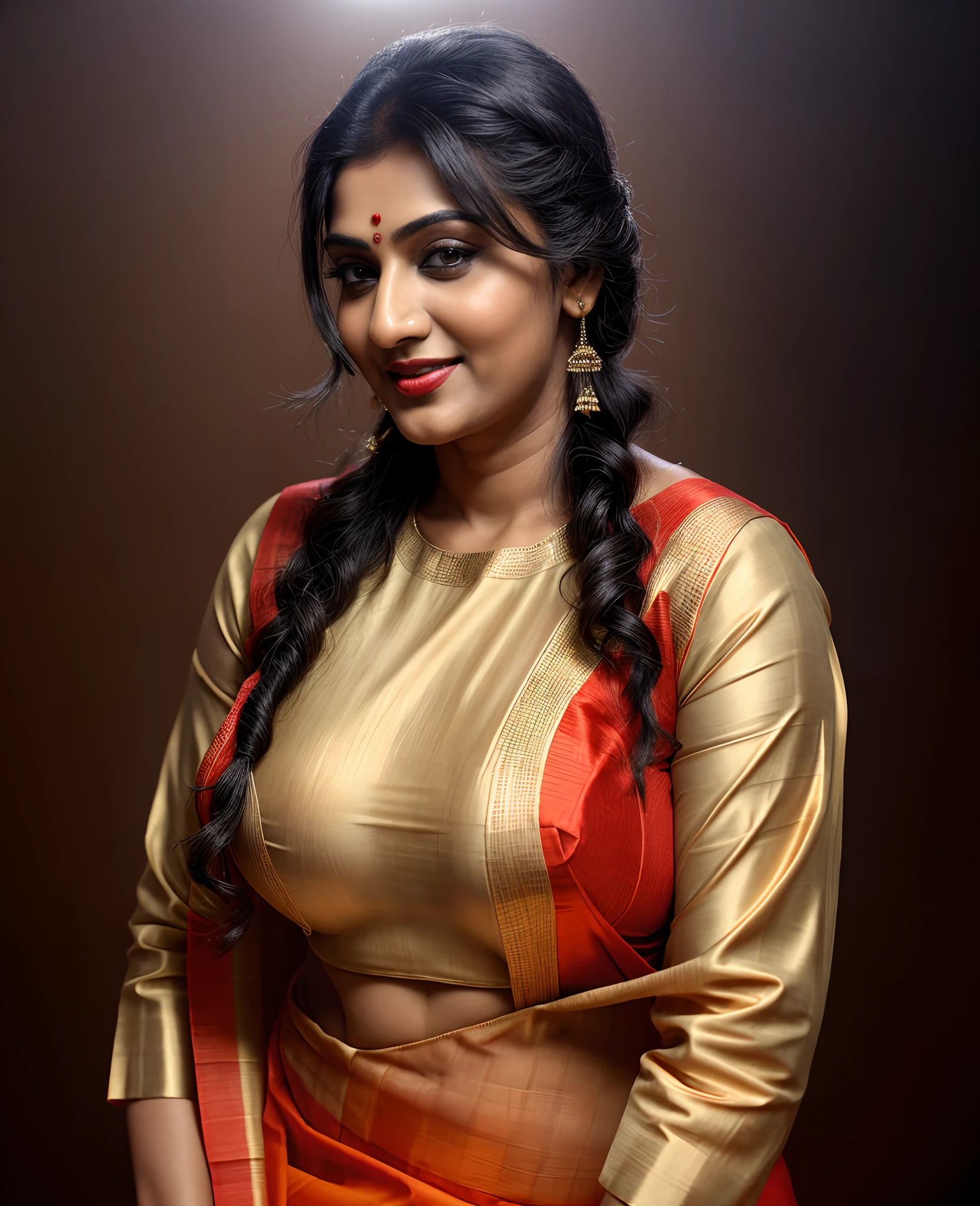 Model Photography, curvy figure, Photographic recreation shoot Inspired from art by mohanan manimala, sensual pleasure, best quality, one shoulder blouse, sleeveless blouse, off shoulder dress, queen of Lust, appealing physique, sultry woman, modern sleeveless blouse, her sensual & bold Avataar, extremely gorgeous and hot milf, modelshoot, profile photoshoot, mastershot, model photography, retouched, movie stills shoot, modelshoot Inspired by art of mohanan manimala, revealing clothes, her exposed charming figure, appealing physique, pale skin, Beautiful lady, extremely gorgeous woman, mallu traditional wear, party wear, summer party wear, designer saree, sexy woman, wedding party wear, hot sleeveless blouse, sexy designer dress, designer blouse, braless, hot party wear, spotless skin, designer sari, fashion saree, 45 years old, sexy sleeveless blouse, armpits exposing, modern Indian aunties, sexy Indian housewife, desi bhabhi hot, sexy giant woman like figure, seductive body, wearing palla, Indian traditional bandeau crop top bra, huge breast, milk tank, mallu woman, mallu actress, mallu aunty, mallu sari model, mallu actress, lusty, perfect thick body, fleshy figure, highly detailed, intricate, flawless, pheromones dropping figure, seductive expression, beautiful face, juicy figure, perfect face, perfect eyes, perfect fingers, round shaped face, curvy, mallu bhabhi, mallu wife, mallu woman, mallu Beauty, Kerala Beauty, Kerala aunty , Kerala wife, skin texture, hot, small hairs on armpits visible, unshaved underarm, armpit crease, captivating, lusty, charming, attractive figure, mature woman, Kerala model, Kerala actress, nails can be hidden, queen of Lust, Detailed eyes, gigantic figure , extremely seductive, extremely seductive dress, flawless picture,