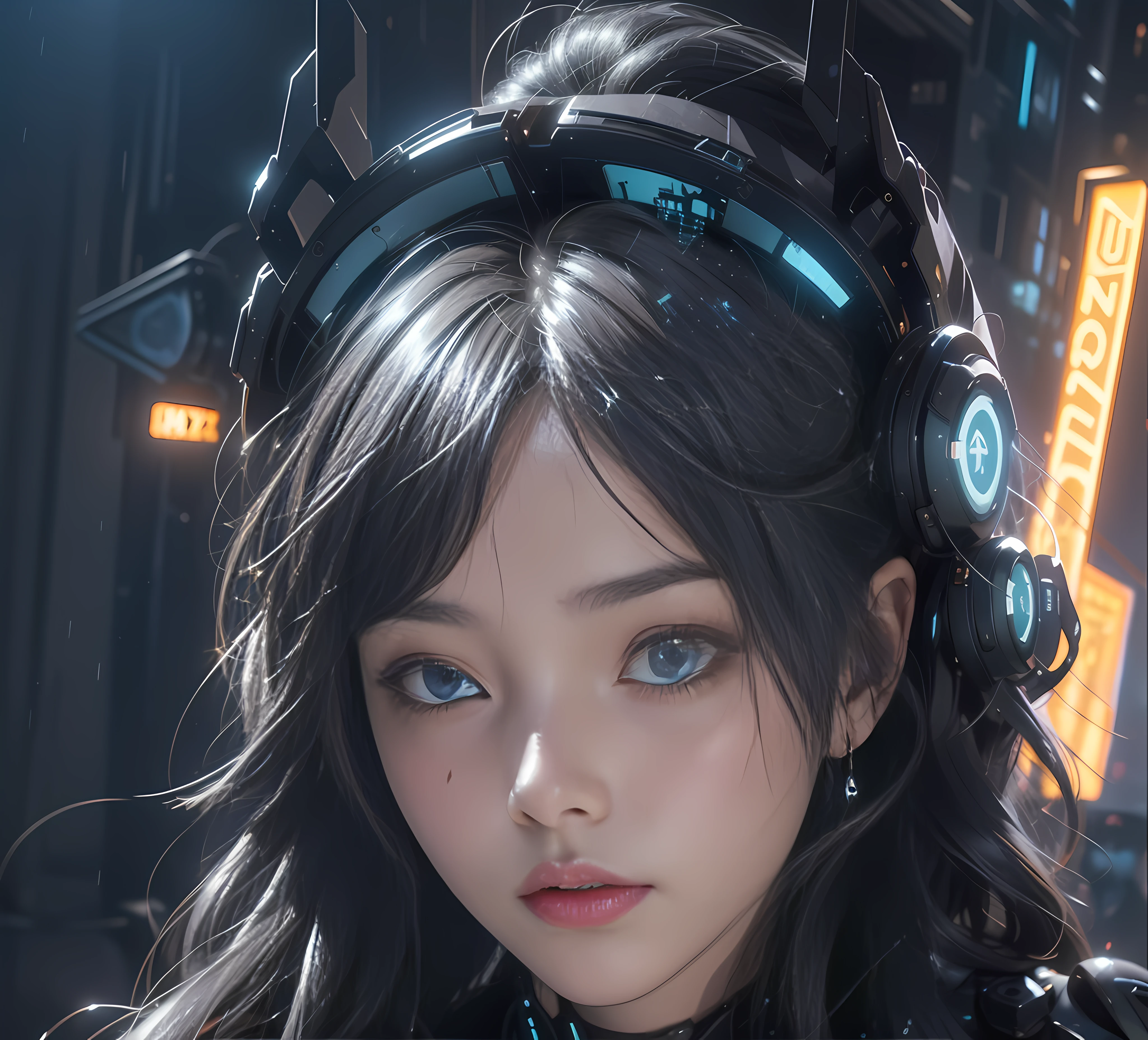 Unity 8k壁纸，((best qualtiy)), ((tmasterpiece)), (the detail:1.4), 。.。.。.3D, A beautiful cyberpunk female image,hdr（HighDynamicRange）,Ray traching,NVIDIA RTX,Hyper-Resolution,Unreal 5,Subsurface scattering、PBR Texture、post-proces、Anisotropy Filtering、depth of fields、maximum definition and sharpness、Many-Layer Textures、Albedo e mapas Speculares、Surface coloring、Accurate simulation of light-material interactions、perfectly proportions、rendering by octane、Two-colored light、largeaperture、Low ISO、White balance、the rule of thirds、8K raw data、（Pat the upper body，closeup of face，Side face，The accessories are gorgeous）Cyberpunk sci-fi style，Black and white main color clothing，Blue luminous decoration，The hair texture is soft，In order
