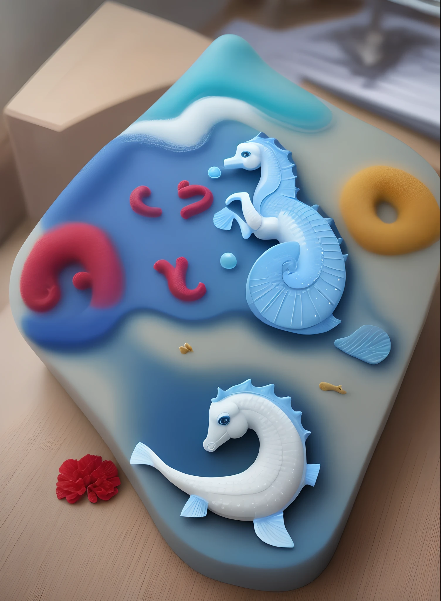 Seahorse blue, white, red, anniversary of the D-Day landings and jo 2024