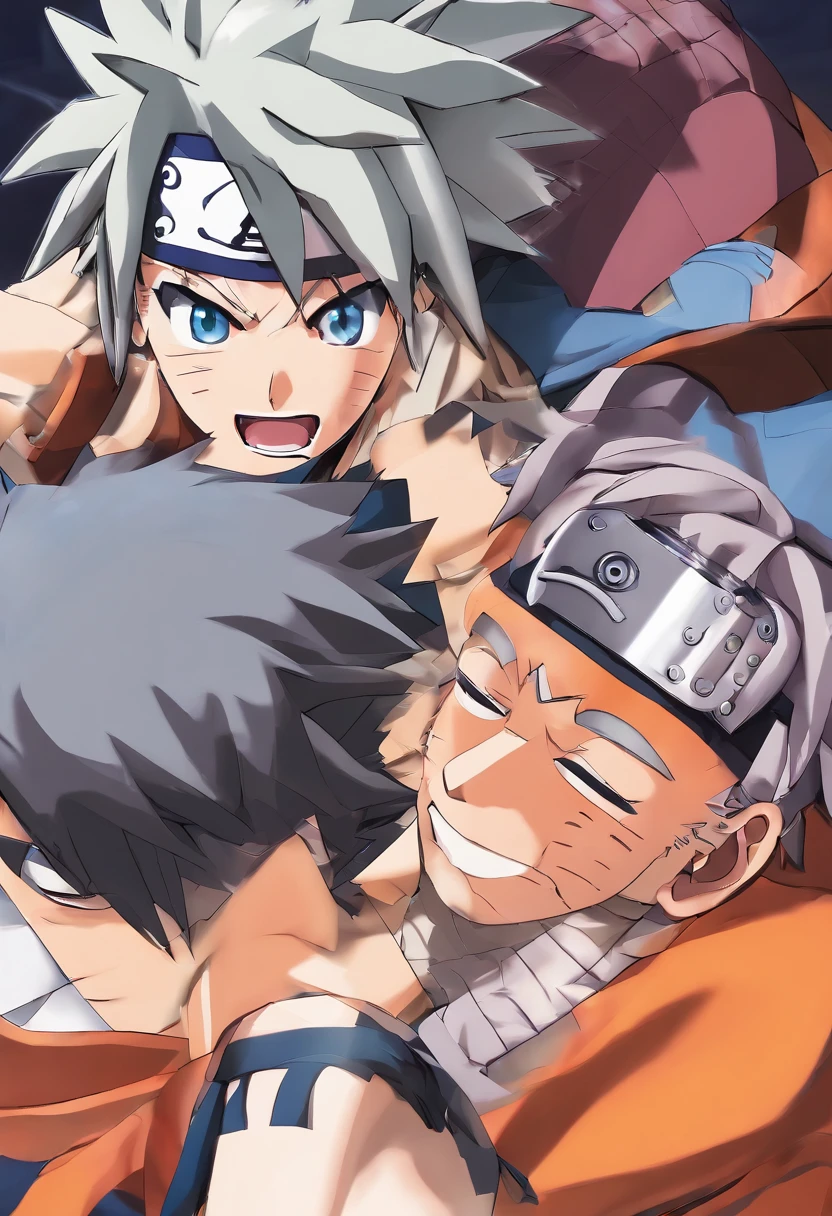 Best quality, 4K, Masterpiece, as an anime character, whaite hair, joker as naruto, nagito komaeda, anime figure, Today's anime is still characteristic, style of anime"Anime characters with white hair and black masks, kakashi hatake, Kakashi, Naruto, He has dark gray hair, The Joker looks like Naruto, Naked all over the body,Desire for sex,The erection,white bed sheet