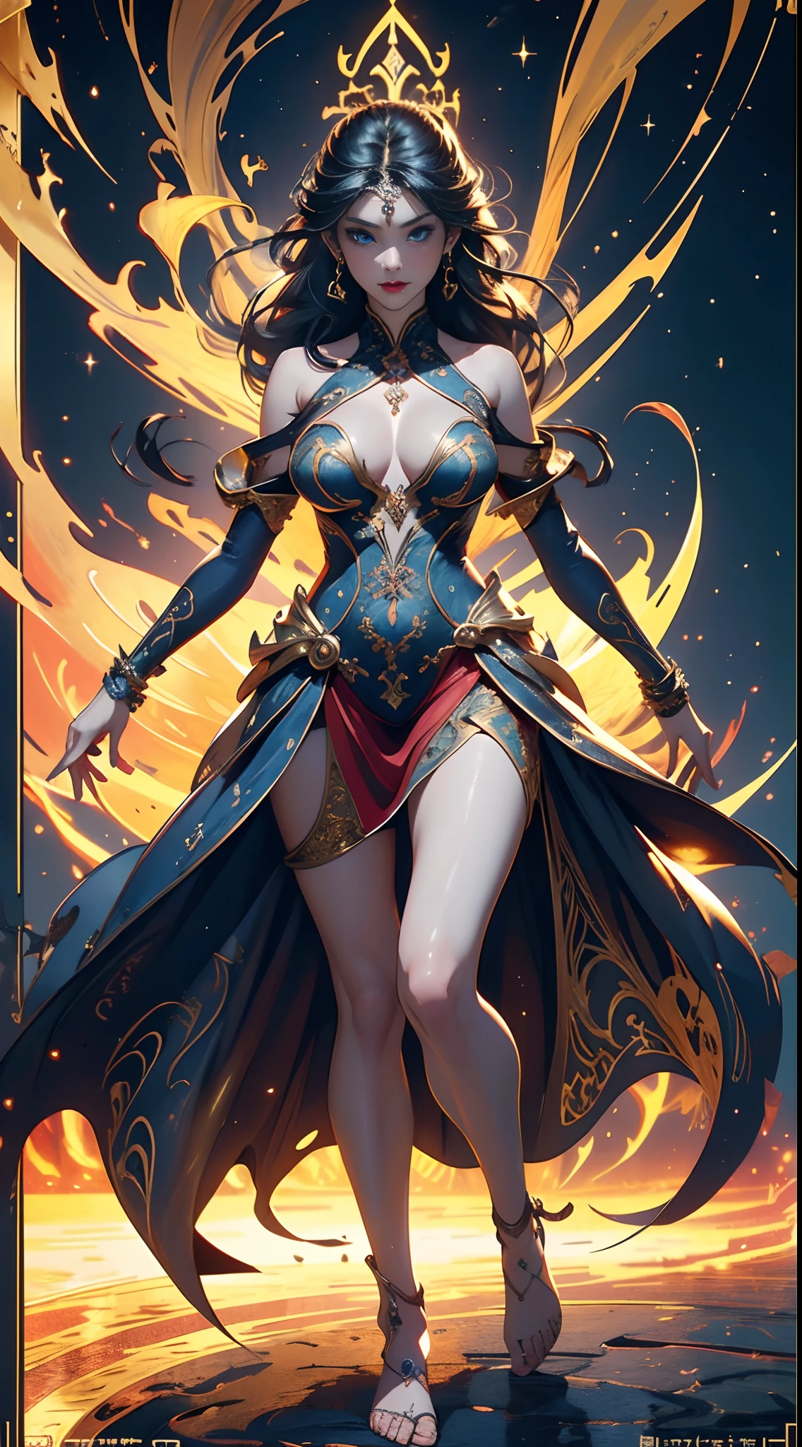 tarot cards,Full tarot border,(The image is surrounded by a tarot card-style border:1.8), Underwater world Atlantis,abyssal,Epic reality,(hdr: 1.4),1female,35yo,Silver hair,A heartwarming smile,Bulge,Cute big breasts,revealing breasts,Thick lips,Elongated eyes,Charming eyes,beatiful detailed eyes,Bright pupils,Blue eyes,Snow-whiteskin,Redlip(Very fine and beautiful),(Beautiful and detailed eye description),ultra - detailed,tmasterpiece,))mature,happy laughing,Open-mouthed,Barefoot,without wearing shoes,In the depths of the ocean,(((tmasterpiece),(Very detailed CG unity 8K wallpaper),best qualtiy,cinmatic lighting,detailed back ground,Sexy gesture,Bare genitalia, Camel toes,Desire for dissatisfaction,(Correct face 1.6)(Wearing:Red slip dress,soaked pubic hair,Metal trims,Skirt,),Flowing skirt,expose arms,(Background with:Ruins of Atlantis,),(Beneath your feet:Destroyed buildings,)Deep background,Fantastic and incredible,Epic composition,(Complicated details),(Complicated details,Hyper-detailing:1.2),art stations,(tmasterpiece,best qualtiy)surrealism, shadowing, anaglyph, stereograms, angle of view, Atmospheric perspective, Color field painting, art-deco, Chiaroscuro, Cinematic lighting, Lens flare, , 8K, Super detail, ccurate, Best quality, A high resolution, Award-Awarded, Anatomically correct,(Correct hand 1.4),((legs are open:1.4)),Correct leg structure,Correct foot,Plants,jelly fish,The corals,Vintage style,Look down from above,(zentangle,datura,Tangles,entangled), (s fractal art: 1.3),holy rays,gold foil,Gold leaf art,glitter drawing,Full tarot border,(Full border 1.5),Fang Yi,