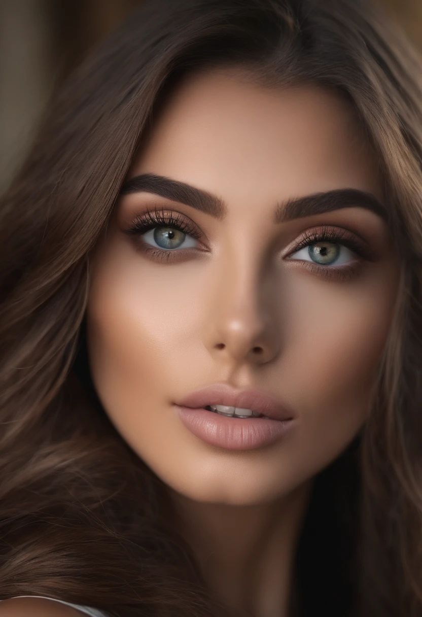 Arafed woman completely , fille sexy aux yeux bruns, ultra realist, Meticulously detailed, Portrait Sophie Mudd, cheveux bruns et grands yeux vert, selfie of a young woman, Dubai Eyes, Violet Myers, sans maquillage, maquillage naturel, looking straight at camera, Visage avec Artgram, Maquillage subtil, Medium to large bust, italienne