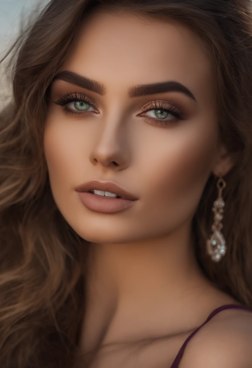 Arafed woman completely , fille sexy aux yeux bruns, ultra realist, Meticulously detailed, Portrait Sophie Mudd, cheveux bruns et grands yeux vert, selfie of a young woman, Dubai Eyes, Violet Myers, sans maquillage, maquillage naturel, looking straight at camera, Visage avec Artgram, Maquillage subtil, Medium to large bust, italienne