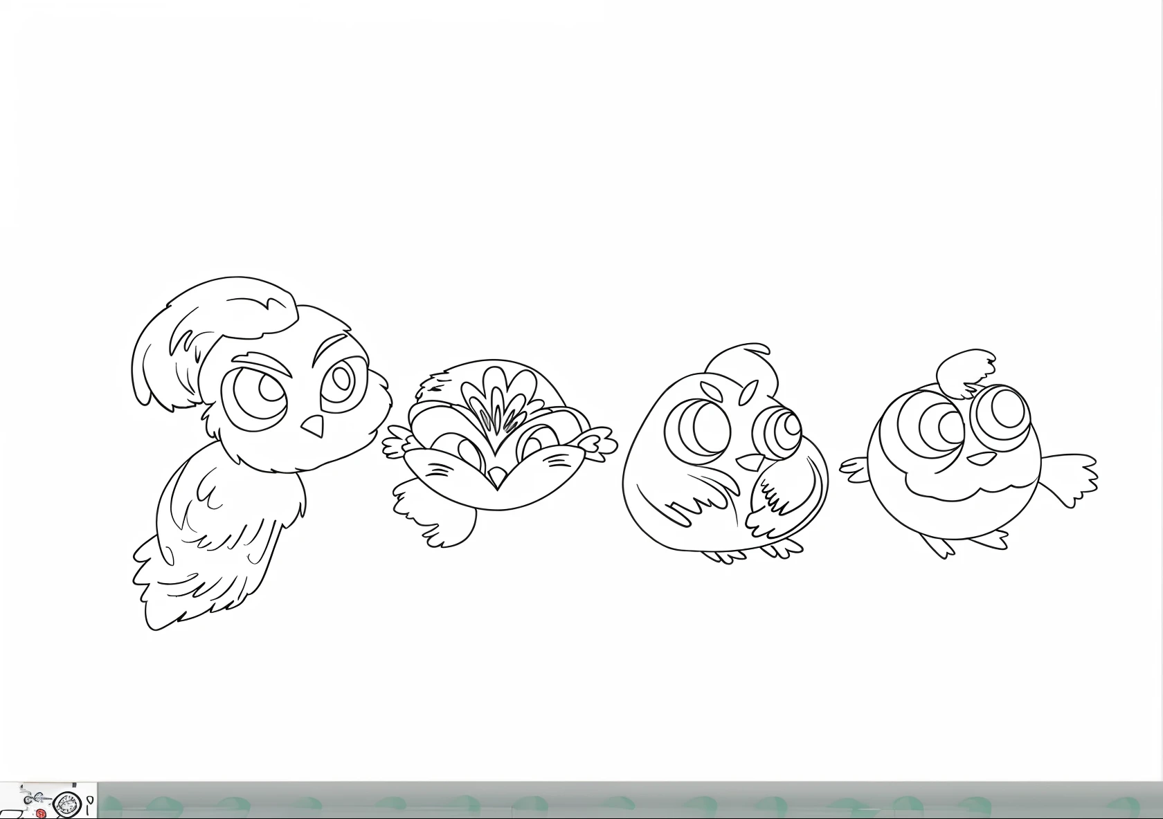 Line drawing of four birds with different expressions on their faces, stylized linework, Coloring book outline, line art colouring page, Line - Art, 2d game lineart behance hd, variable lineart, 2d game lineart behance hd, Line art, coloring page, colouring - in sheet, very detailed birds, coloring book page, coloring page