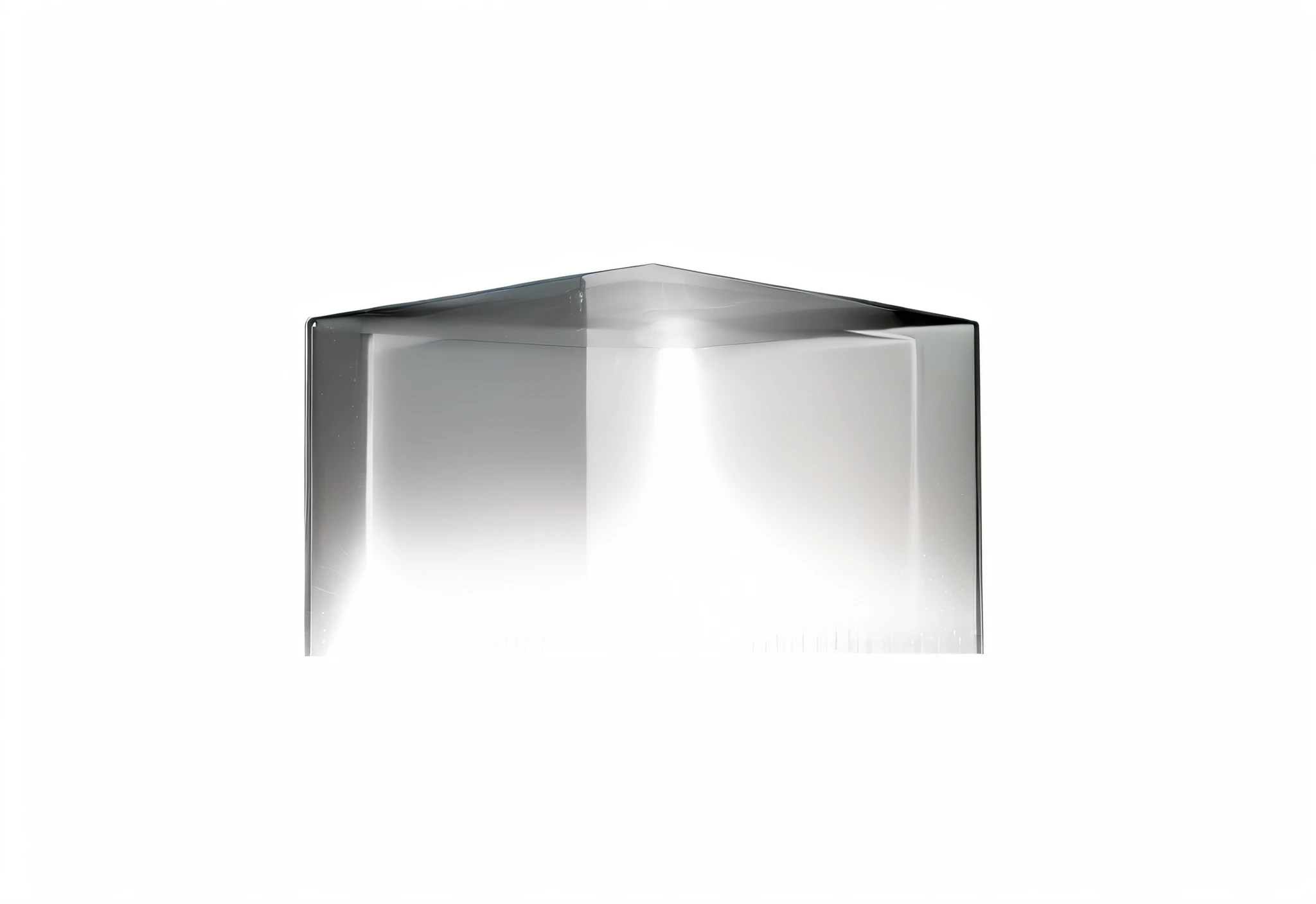 There is a glass block,There is a lamp on it, solid cube of light, large diffused light, tokujin yoshioka, translucent cube, with clear glass, transparent crystal, Clear glass, Clear glass, Low-volume light, subsurface scattering light, Light prism, transparent glass surfaces, light source from the left, light lighting side view