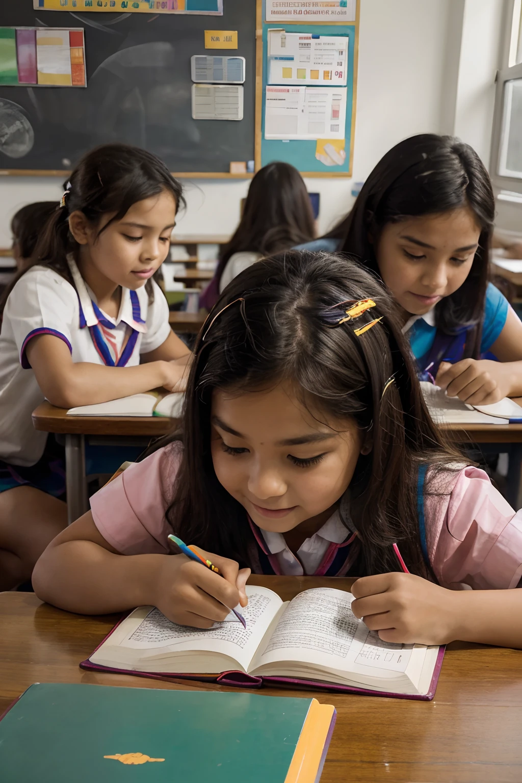 Children and teacher in the classroom., mucha diversidad, entusiasmo, clase colorida