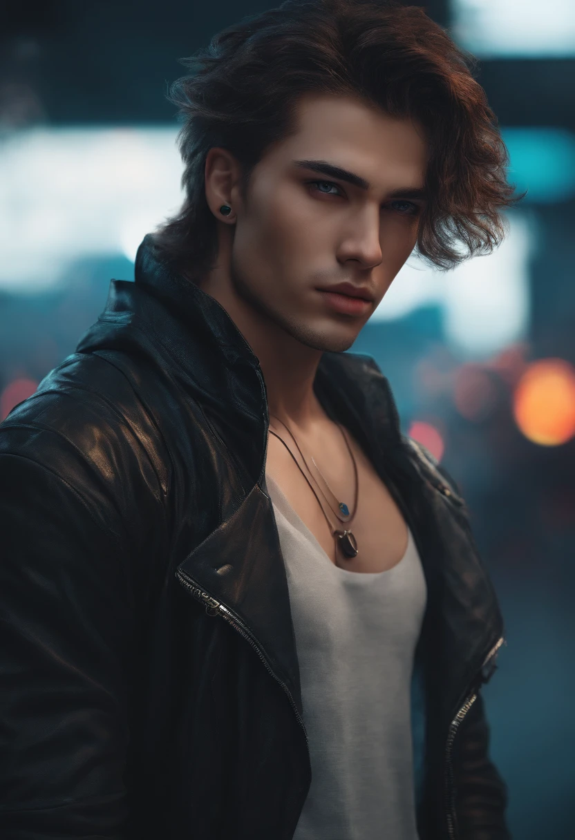 Change background cyberpunk handsome boy. Realistic face 8k