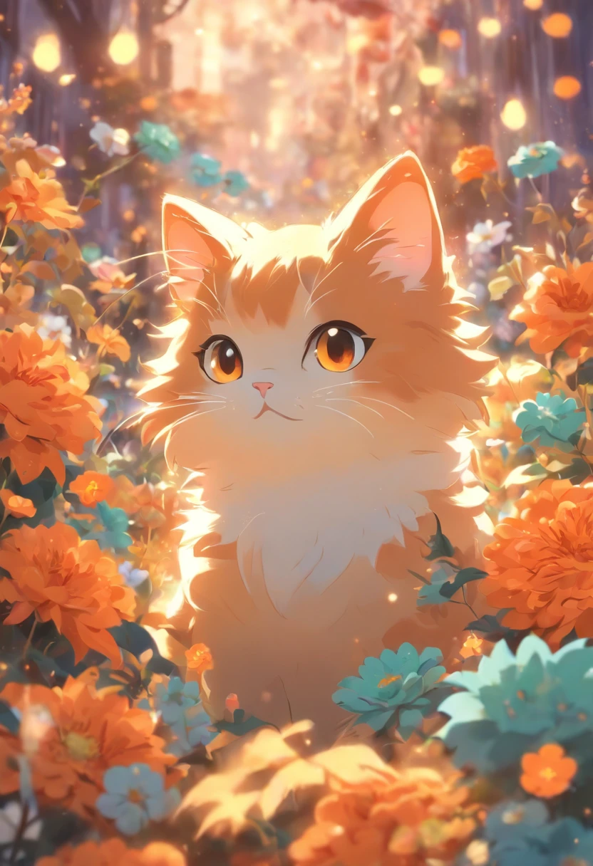 dreamy cat, cute, halloween, flowers, close up, high quality