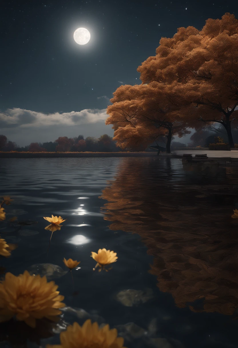 8k, ultra-fine, wide-angle lens expression, (night sky:1.5),(masterpiece), (best quality, high quality:1.4),{Photorealistic},Realistic,Hyper Realistic,perfect anatomy,ultra detailed,perfect design,ultra detailed structures,no humans,nostalgia, Autumn night sky, garden, water, Japanese chrysanthemums blooming, magical, soothing the fatigue of the day,EasyNegative,negative_hand-neg, (worst quality, low quality,humans,,bad hands, watermark, username:1.2,monochrome,grayscale, poorly eyes,)