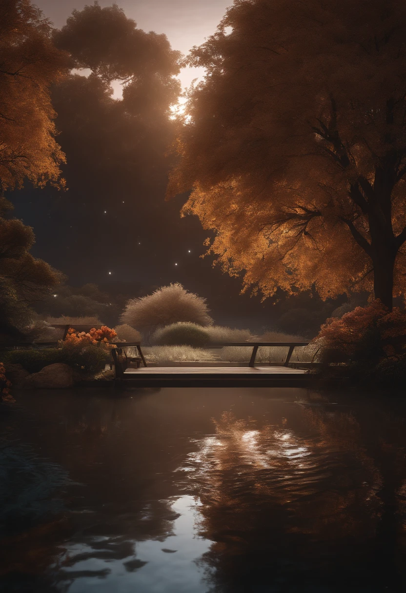 8k, ultra-fine, wide-angle lens expression, (night sky:1.5),(masterpiece), (best quality, high quality:1.4),{Photorealistic},Realistic,Hyper Realistic,perfect anatomy,ultra detailed,perfect design,ultra detailed structures,no humans,nostalgia, Autumn night sky, garden, water, Japanese chrysanthemums blooming, magical, soothing the fatigue of the day,EasyNegative,negative_hand-neg, (worst quality, low quality,humans,,bad hands, watermark, username:1.2,monochrome,grayscale, poorly eyes,)