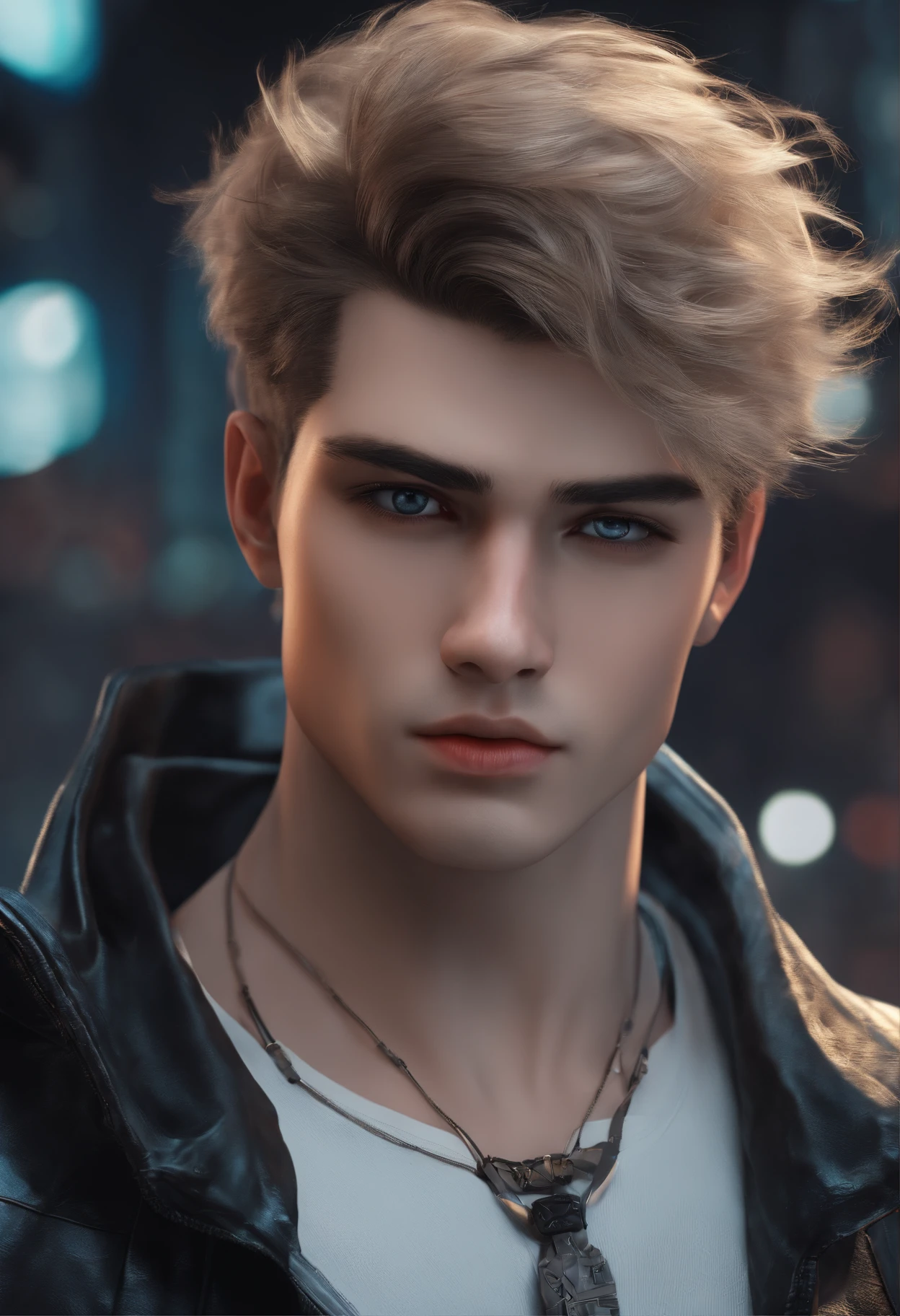 Change background cyberpunk handsome boy. Realistic face 8k