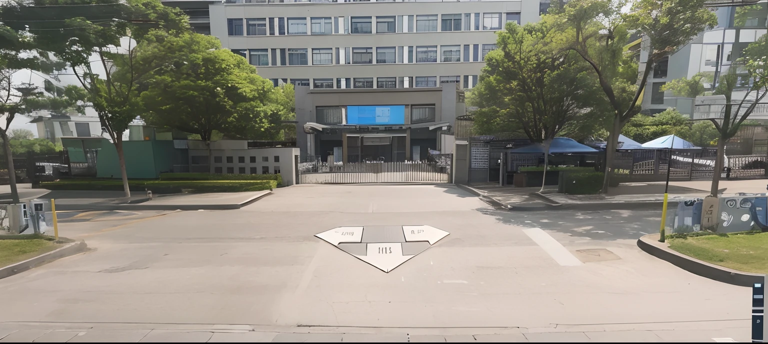 The one in front of the building is full of design、A landscape fence that blends with plants,There is a security booth in the middle of the wall