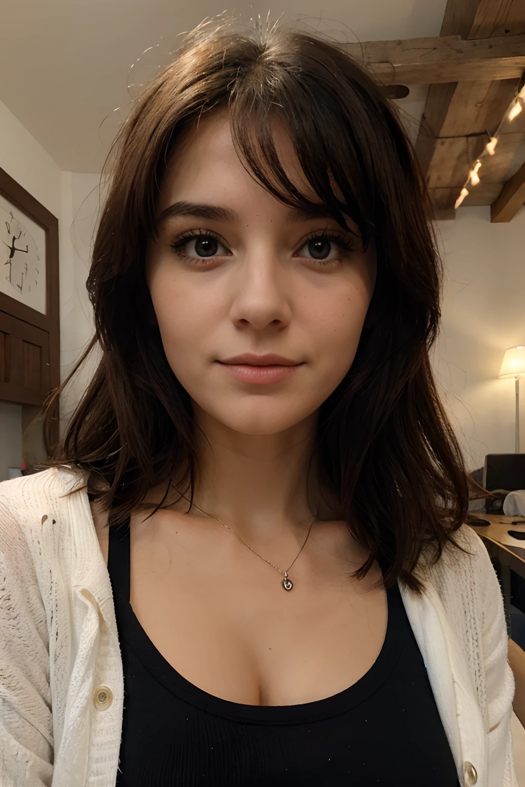 une jeune femme mignone et timide avec un petit nez