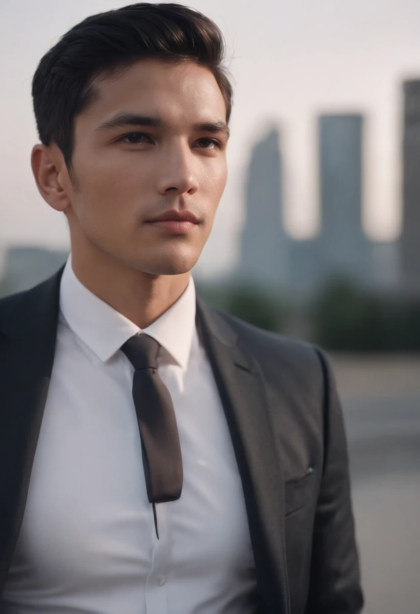 Attractive 27-year-old athlete with short black hair and Hugo Boss business suit、a handsome