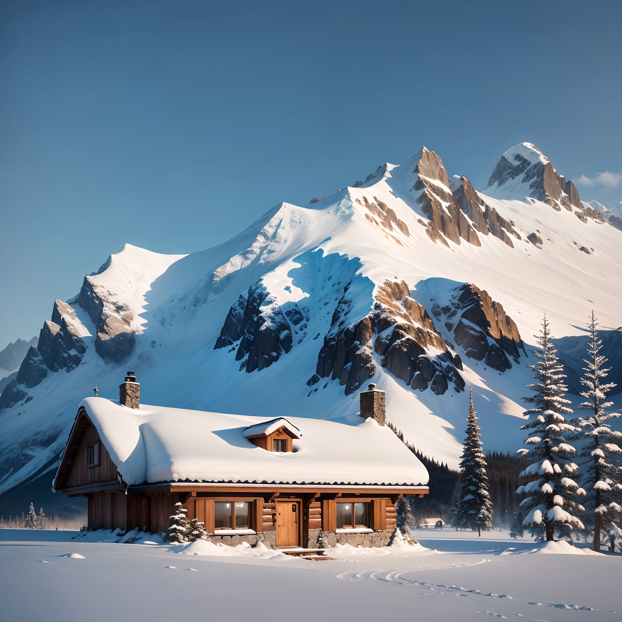 A mountain hut in a snowy landscape --auto --s2