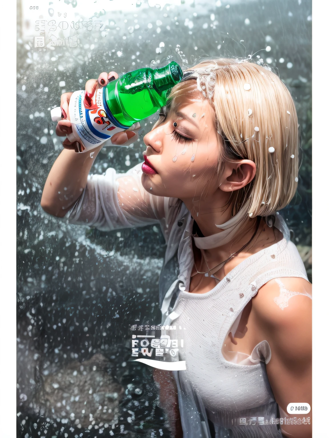 Alphad image of a woman drinking water from a bottle, water water, water, there is water splash, soami, author:Tadashi Nakayama, shiori teshirogi, Made of water, paru itagaki, masanori warugai, Surreal SM, Sparkling water, author:Higashiyama Kai
