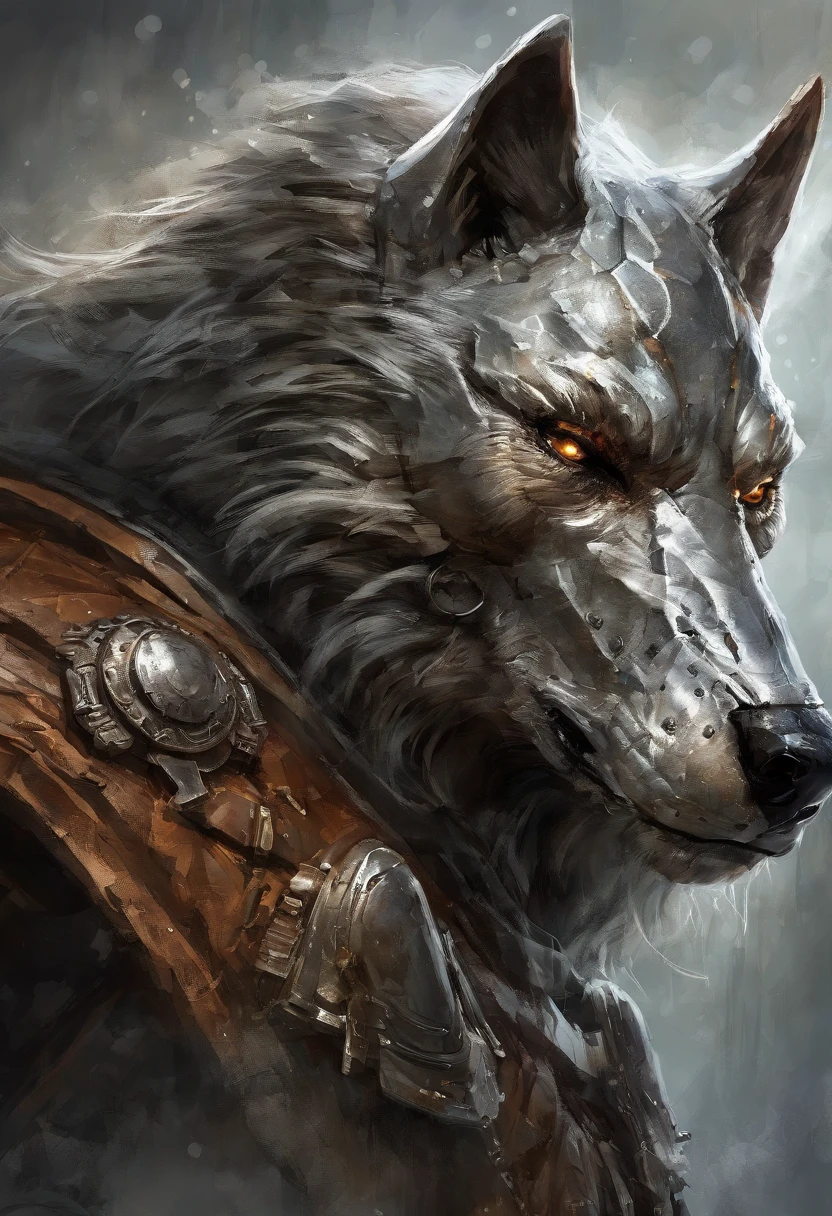 Maximum quality, dramatic lighting, threatening pose, fierce expression, Epic atmosphere, (((Helmet in the shape of a wolf's head))), (((Prise de vue du corps entier))),A metal wolf, Cyborg, Style cyberpunk, rouage, ((Intricate details)), Hdr, ((Intricate details, hyperdetailed)), Incandescent lamps, cinematic shot, Vignette, Effet bokeh Beckground, (Canines), (Prise de vue du corps entier).