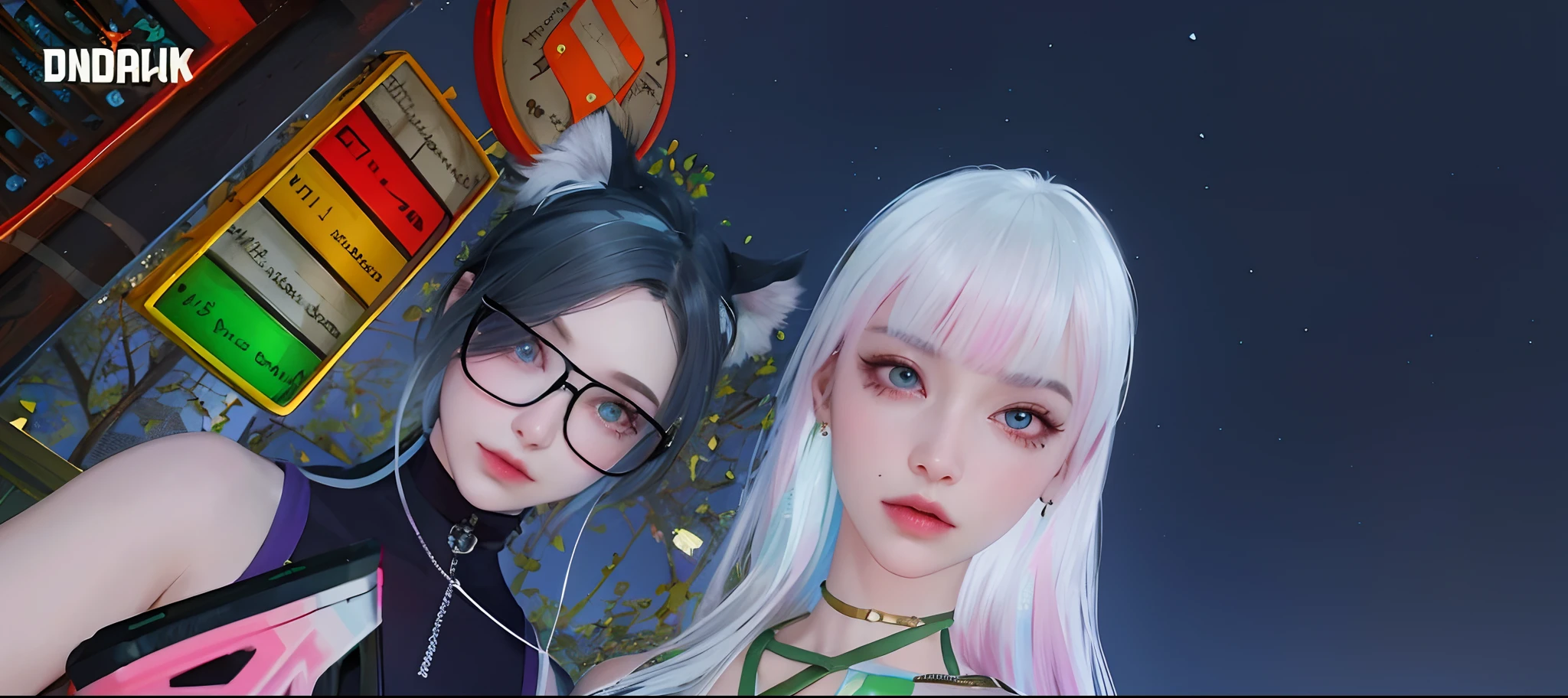 (masterpiece, best quality, 1girl, solo, intricate details, chromatic aberration), realistic, ((medium breath)),long hair, pink hair, red head ornament, pink highlights, hair over one eye,purple eyes, earrings, sharp eyes, choker, neon shirt, open jacket, crop top, (symmetry eyes),(perfect symmetrical body),against wall, brick wall, graffiti, dim lighting, alley ,look at viewer