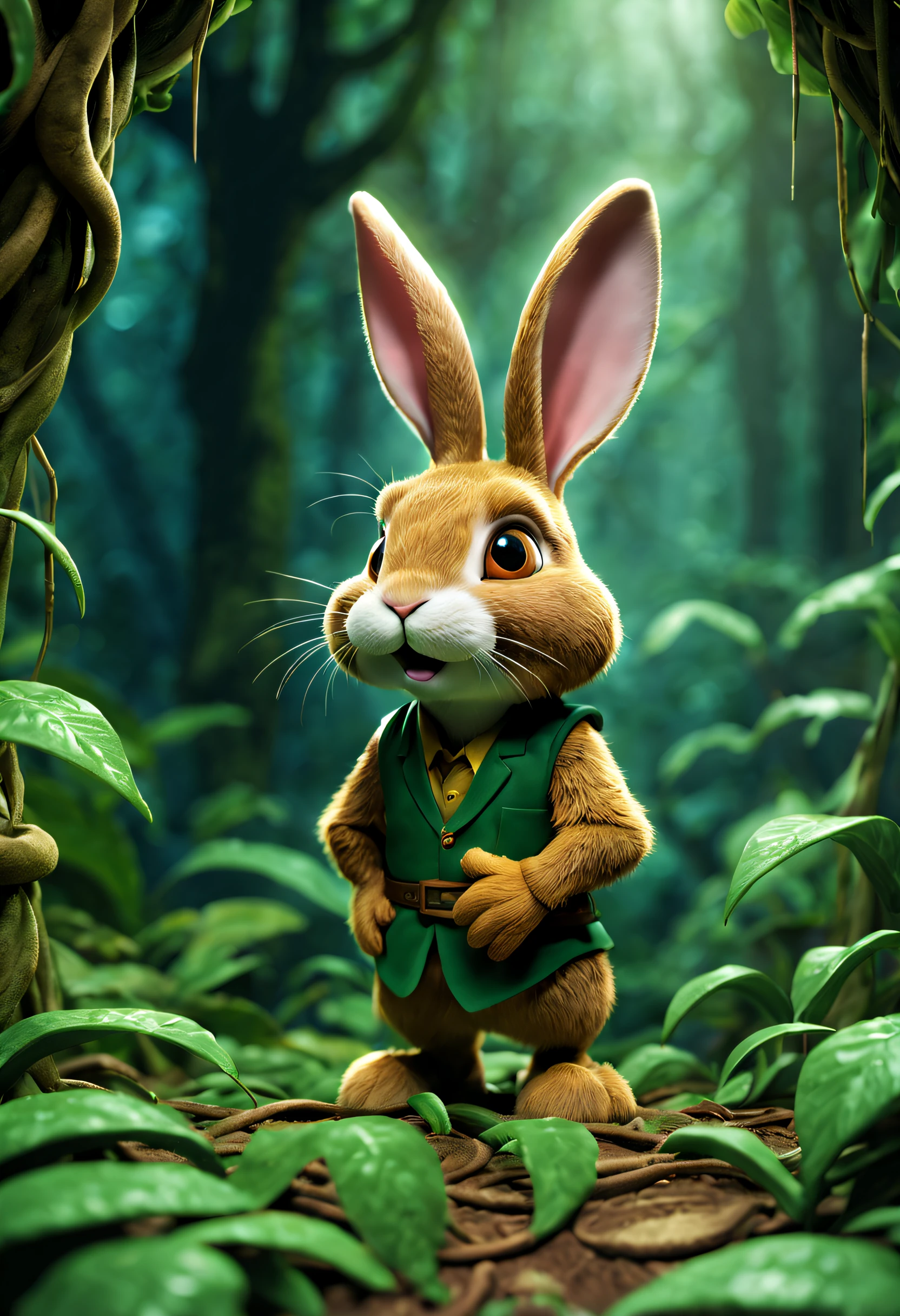 In a dense rainforest, an adventurous rabbit navigates through towering trees and lush vines. The rain showers non-stop, creating a melodious sound as it hits the rabbit's body. With caution, the rabbit avoids various dangerous traps and venomous snakes, searching for hidden relics. Eventually, within an ancient temple, the rabbit discovers a mysterious treasure that radiates an enigmatic glow, as if telling a legendary tale.
The prompt for Stable Diffusion is:
"adventurous rabbit exploring dense rainforest, towering trees,lush vines,rain showers,non-stop sound of rain hitting the rabbit,avoiding dangerous traps,venomous snakes,searching for hidden relics,ancient temple,mysterious treasure,glowing enigmatically".