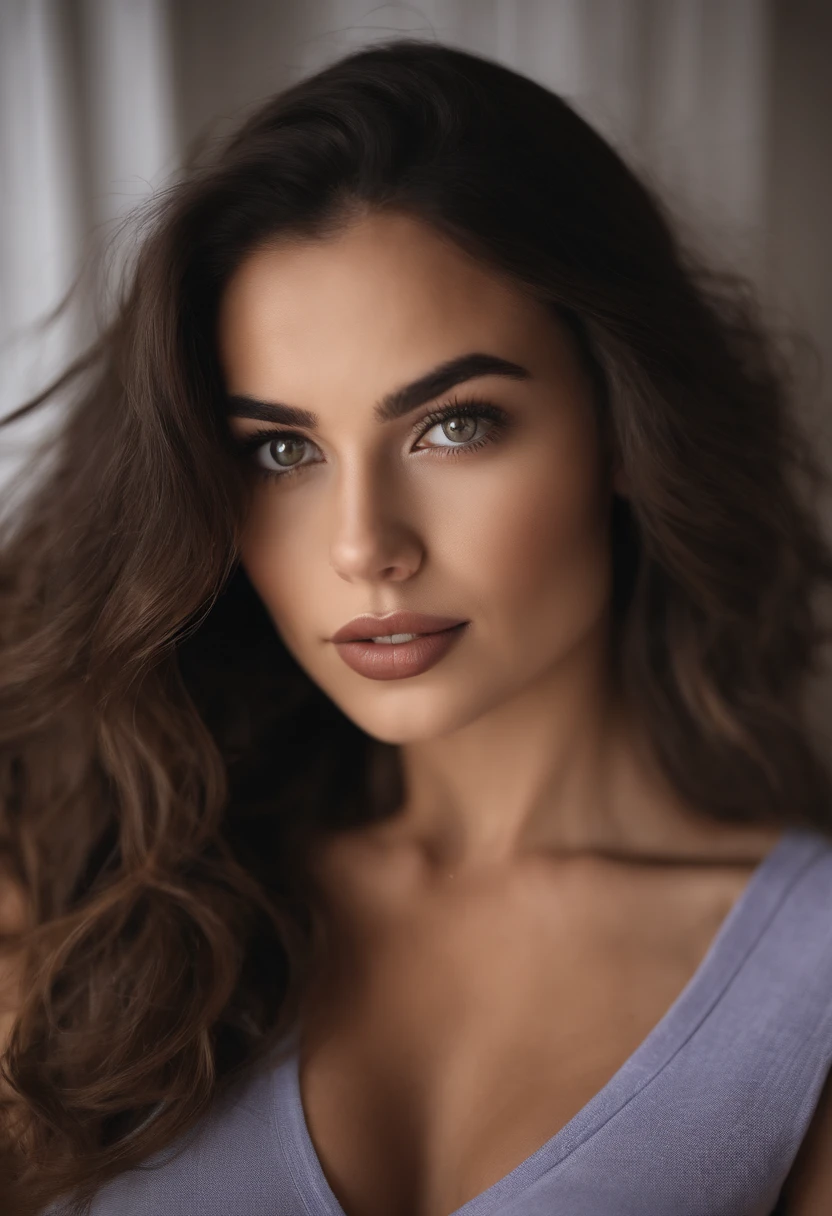 Arafed woman with tank top and donkey panties, fille Sexey aux yeux bruns, Portrait Sophie Mudd, hyspanic, cheveux bruns et grands yeux, selfie of a young woman, Yeux de chambre, Violet Myers, sans maquillage, maquillage naturel, looking straight at camera, Visage avec Artgram, Maquillage subtil, Superbe photo du corps entier, dans la chambre, clivage, tits, ass, Sexey, Sexe, levrette, position Sexee,