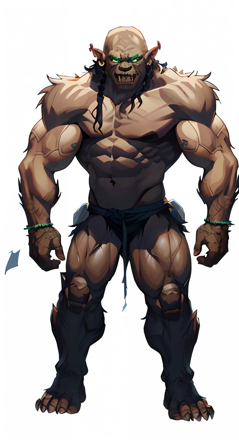 monster, Orc,2d game, human face, strong,bare head