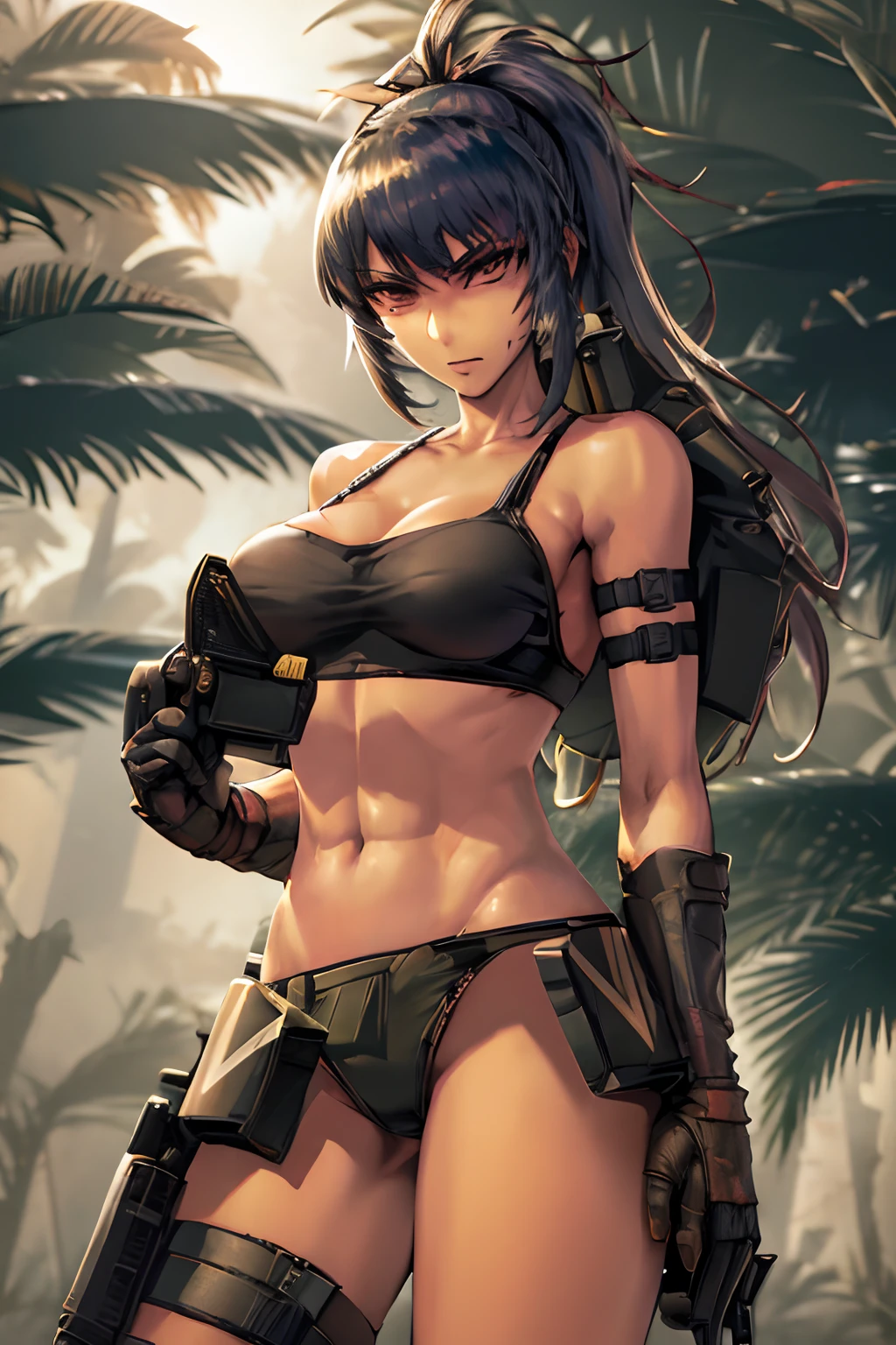 bra and panty, serious, dominant, seductive, sexy, military, desert. Cammo, Tactical. Armor, Sun, hot, guerrilla, tropical.