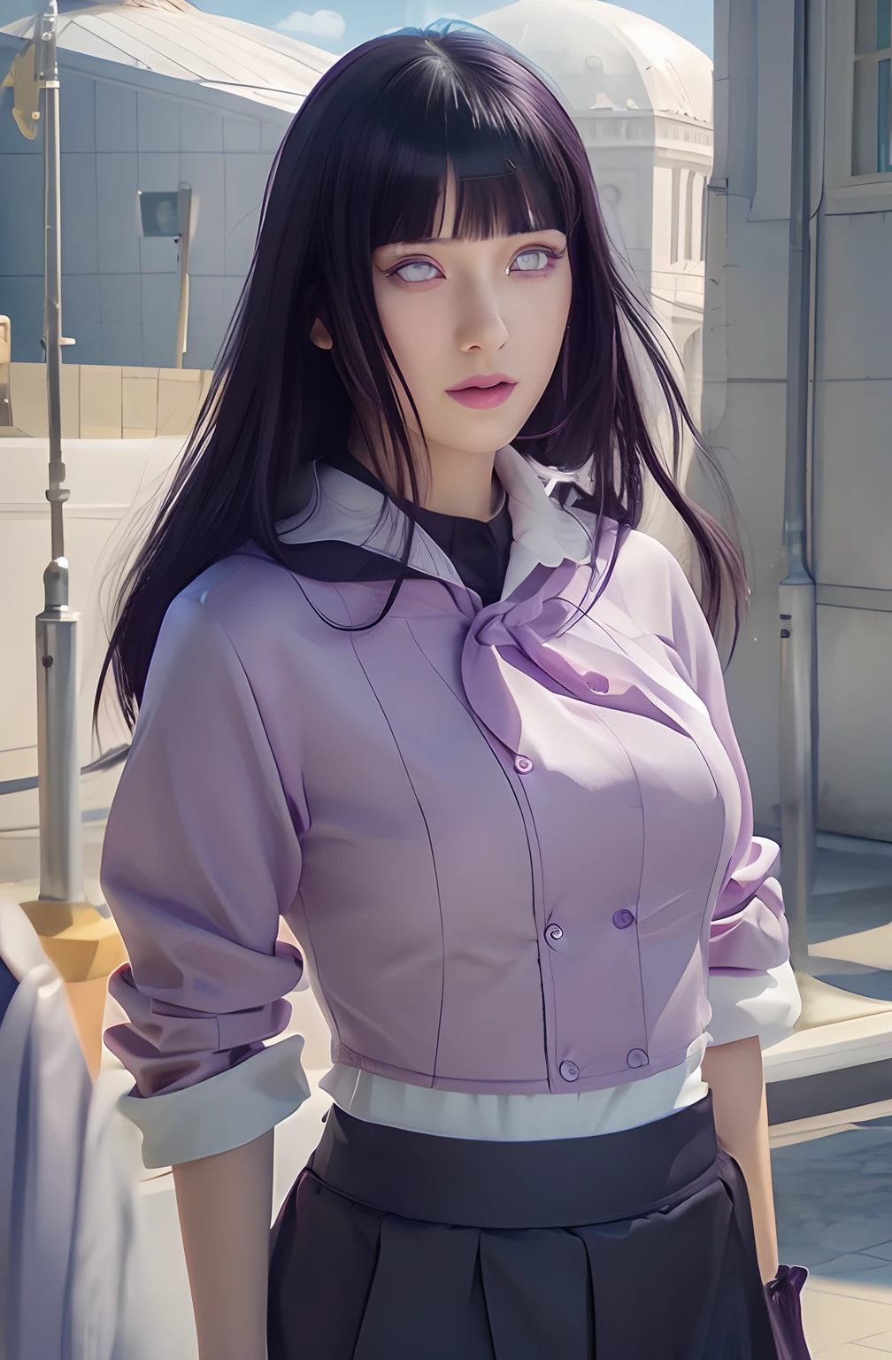 Hinata, beautiful face, detail face, realistic face, purple eyes, detail eyes, realistic eyes, pink lips, realistic lips, black hair, realistic hair, detail hair, beautiful skin, realistic skin, 8k, realistic clothes, detail clothes