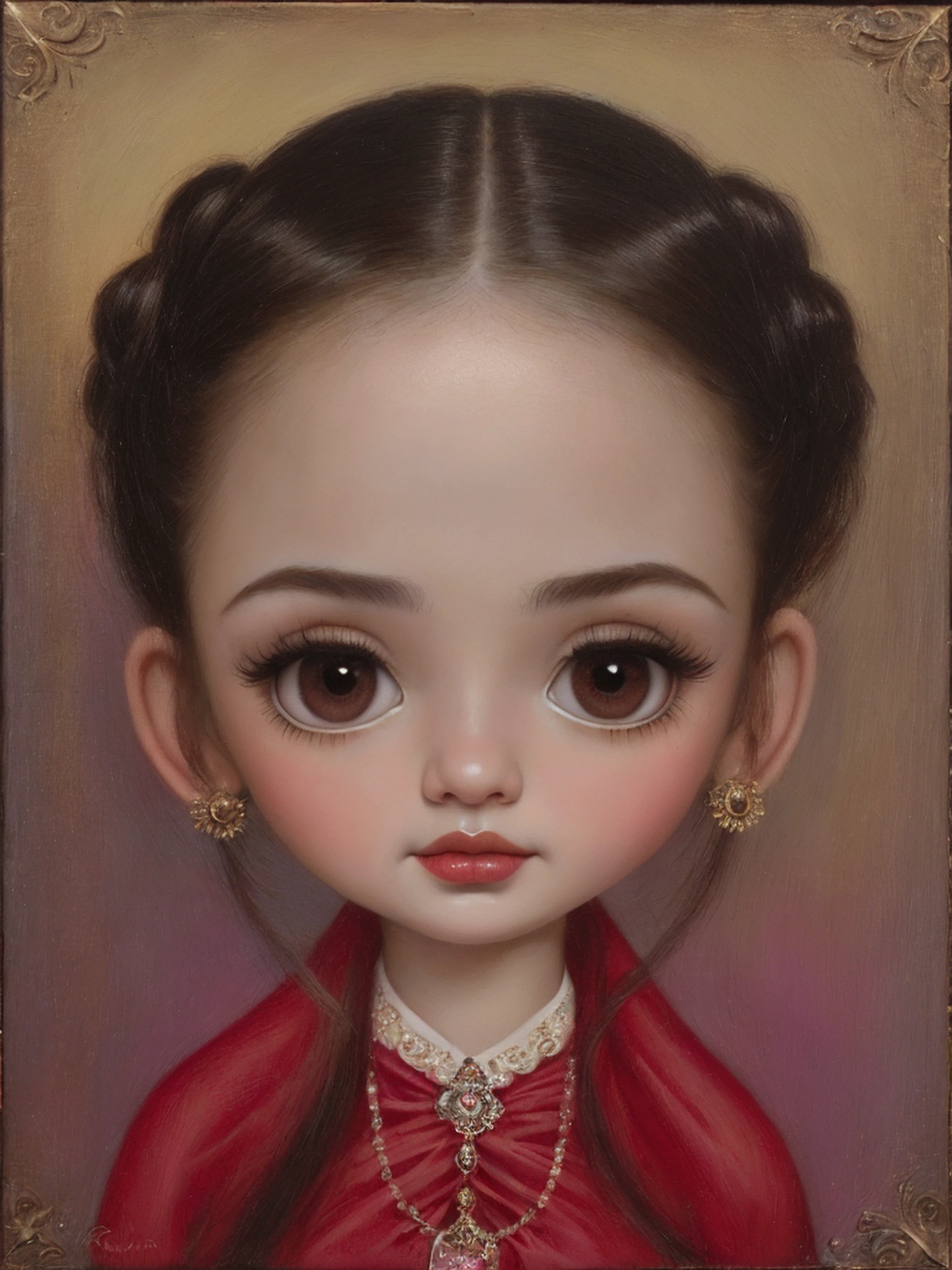pintura de una mujer fea con las cejas muy gordas y peludas, estilo Mark Ryden