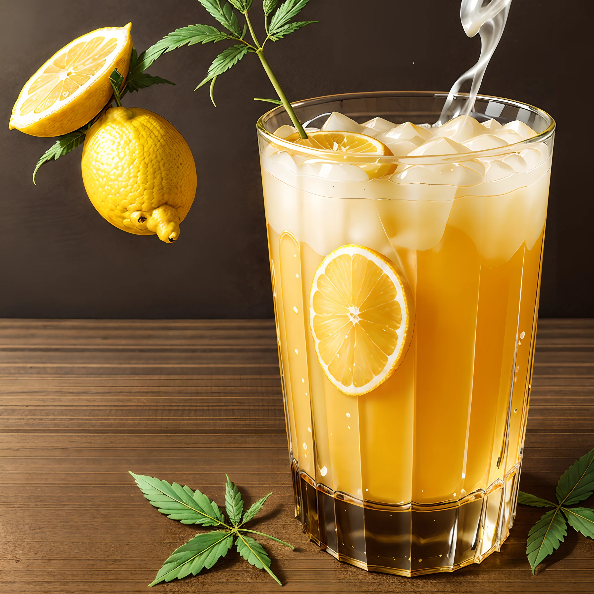 lemon、It's in a glass、auspicious々Right、sour、strong con、yellow、Marijuana Background、Illustrations of people and people are not visible、HEMP Mark、Liquid and Vape